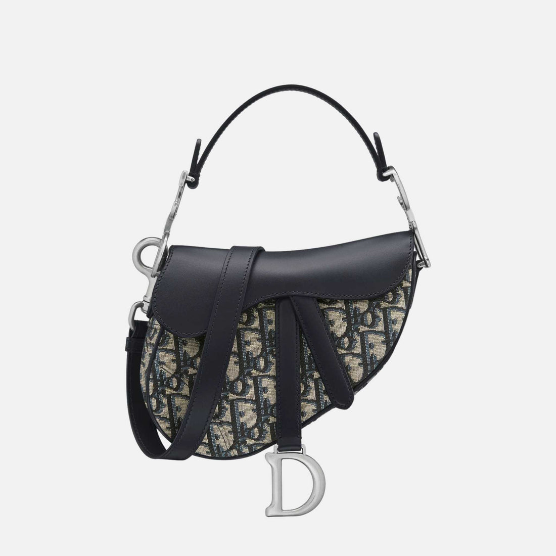 Dior Mini Saddle Bag With Strap In Oblique Jacquard, Blue, Front