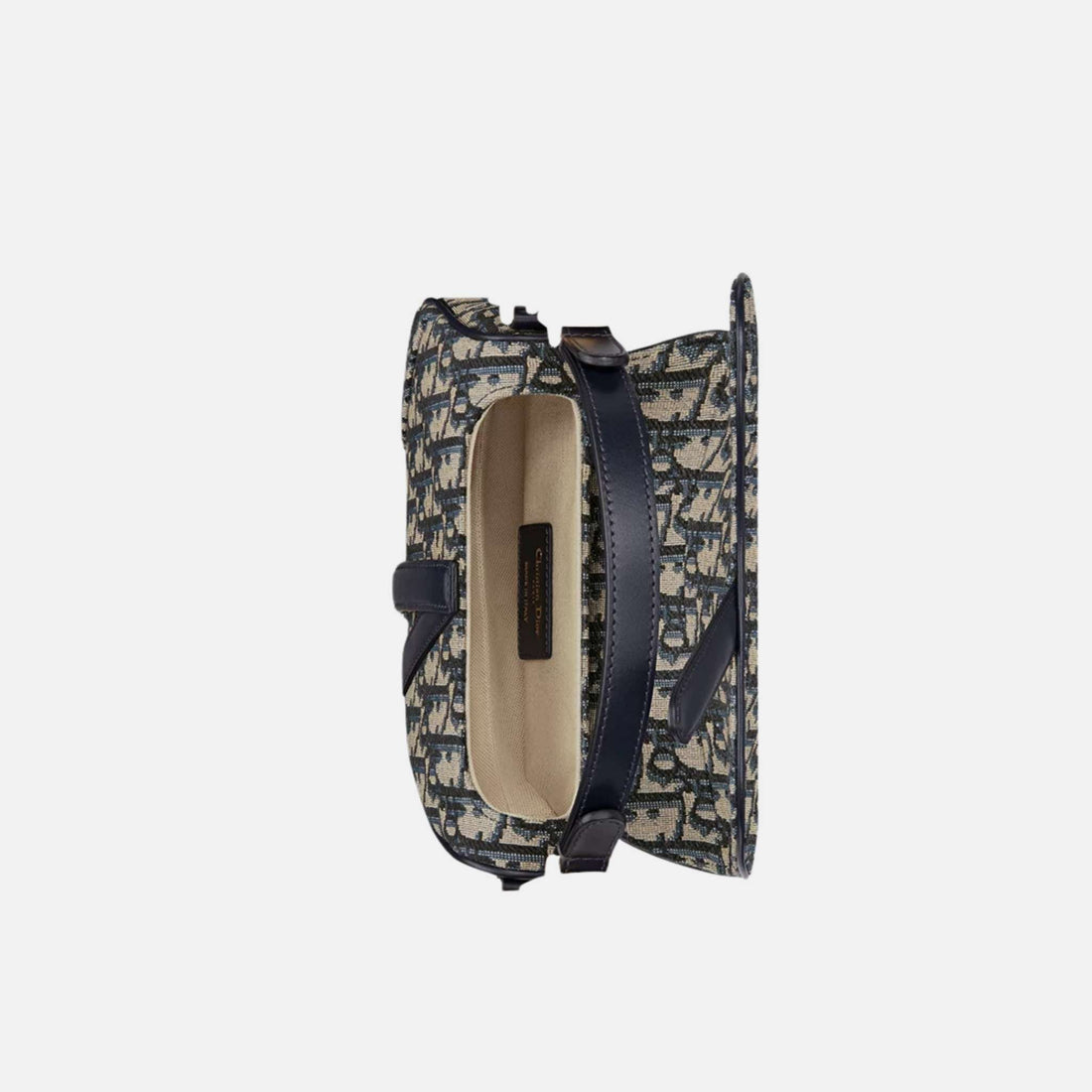 حقيبة Dior Mini Saddle مع حزام من جاكار Oblique، أزرق كحلي، من الداخل