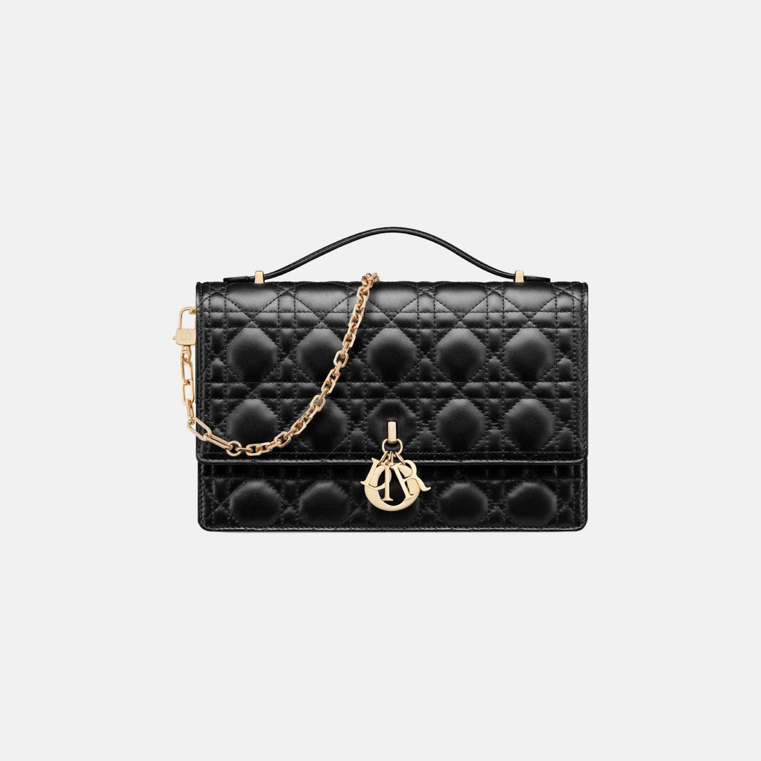 Dior My Dior Top Handle Bag In Cannage Lambskin, Black, Front