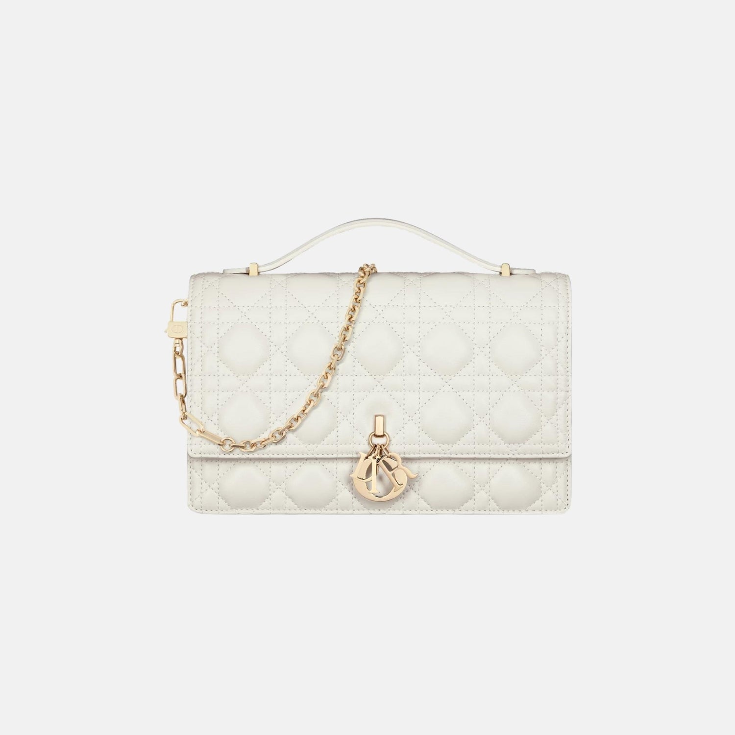 Dior My Dior Top Handle Bag In Cannage Lambskin, Latte, Front