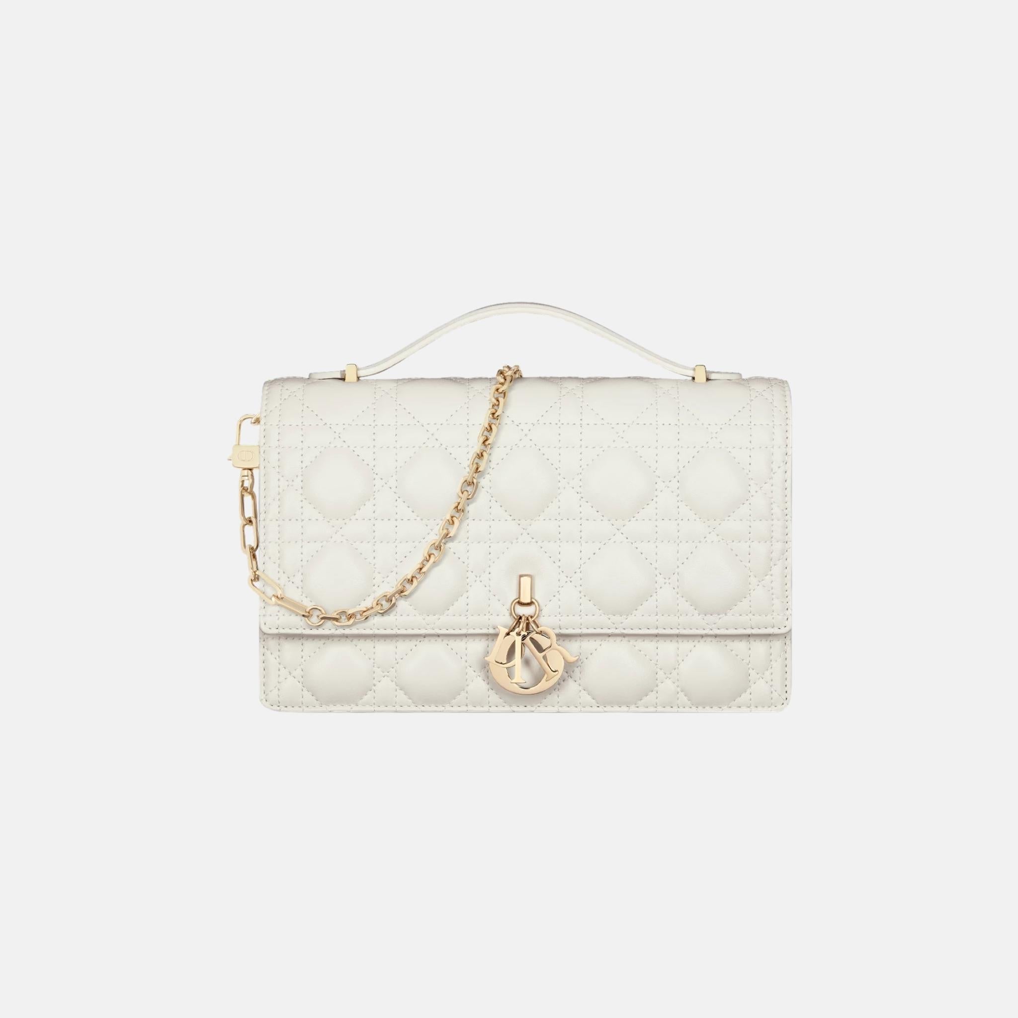 Dior My Dior Top Handle Bag In Cannage Lambskin, Latte, Front