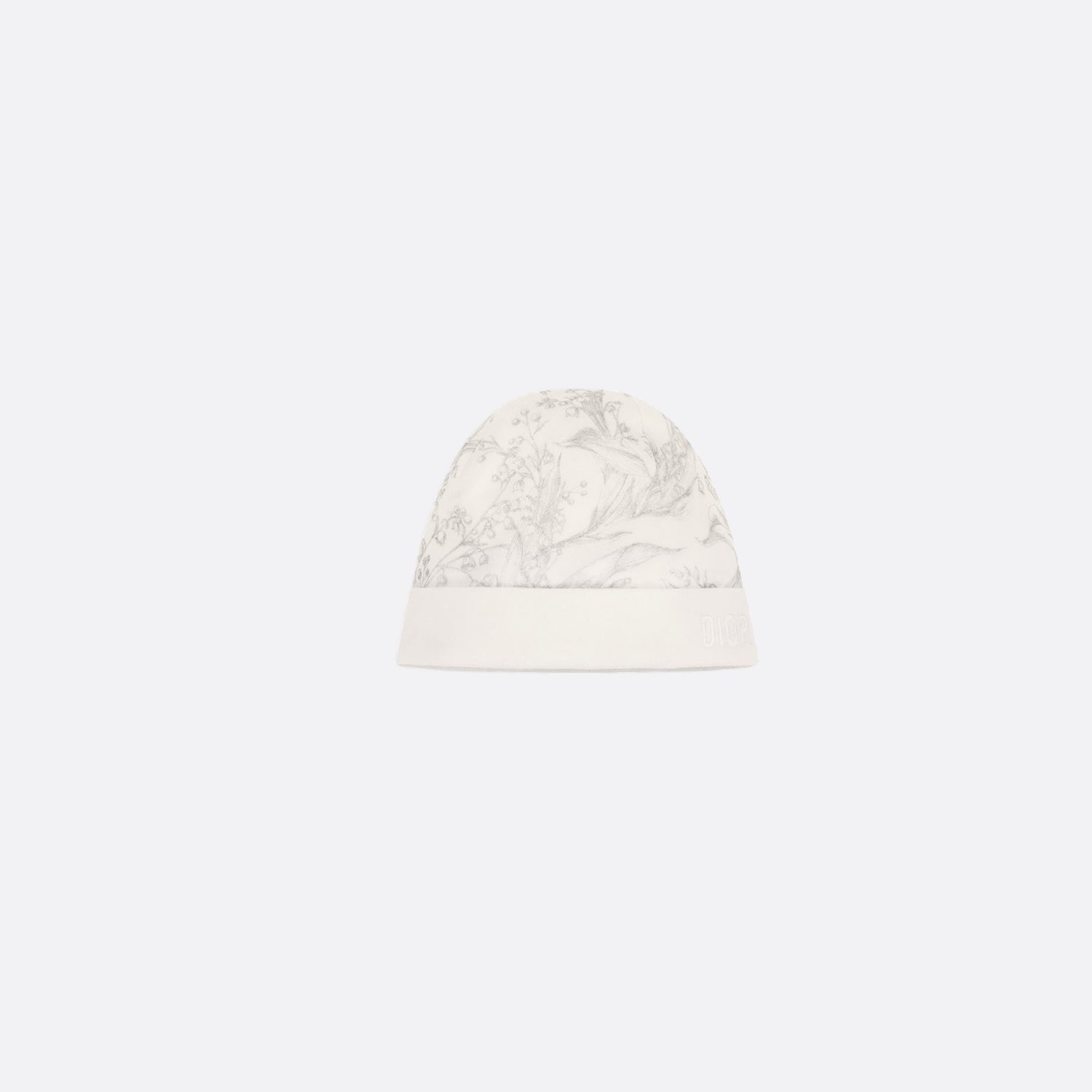 Dior Newborn Gift Set Ivory Cotton Interlock Light Gray Lily of the Valley Print, Beanie