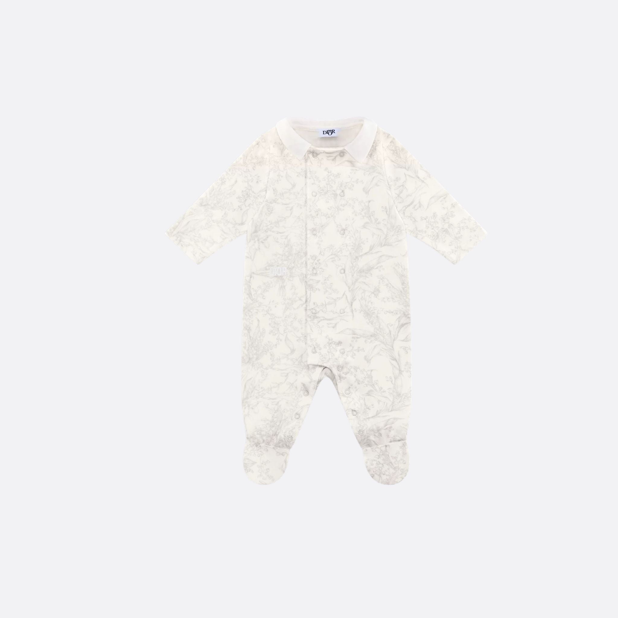 Dior Newborn Gift Set Ivory Cotton Interlock Light Gray Lily of the Valley Print, Pajama