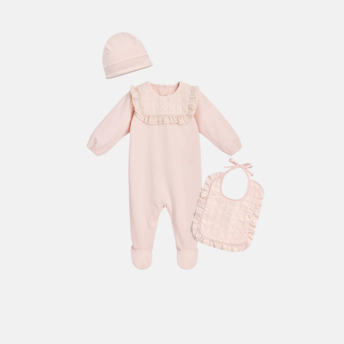 Dior Newborn Gift Set Pale Pink Cannage Cotton Jersey and Voile, Front