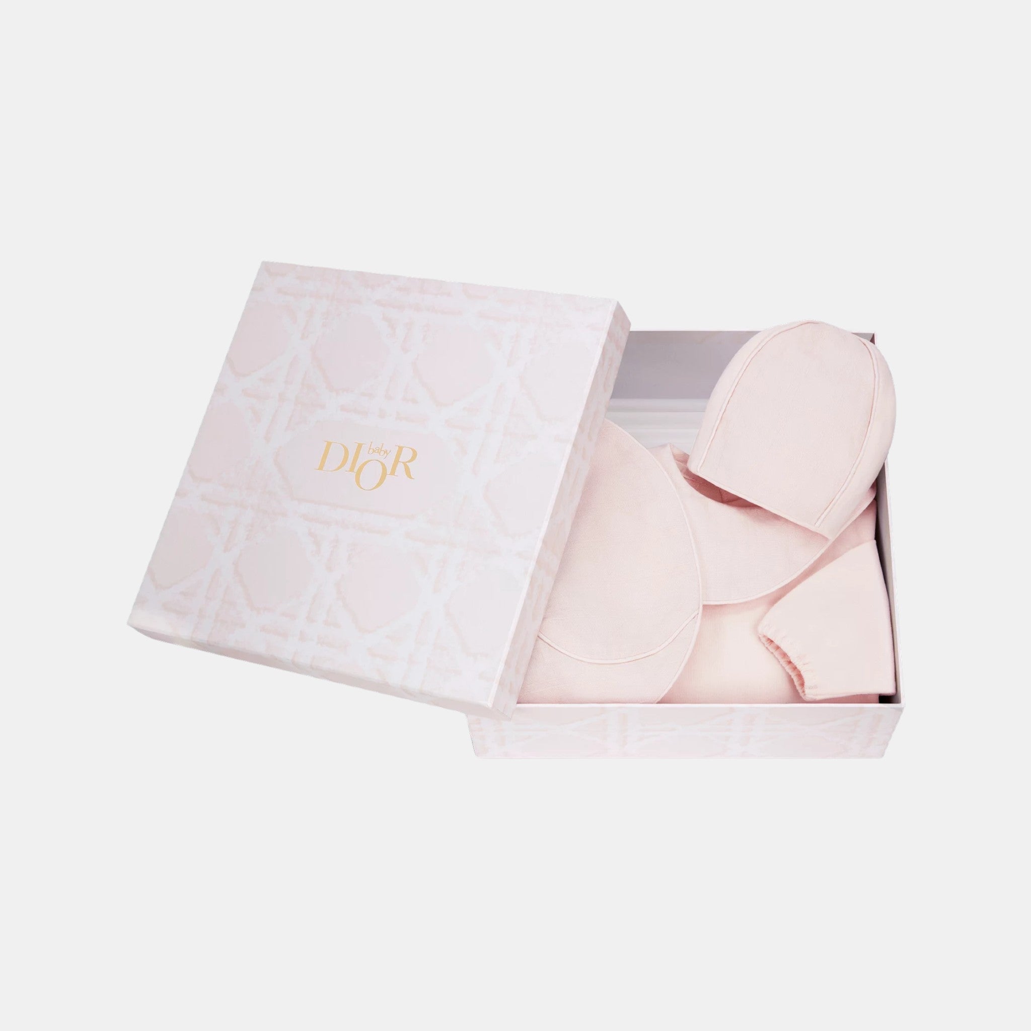 Dior Newborn Gift Set Pale Pink Cannage Jersey And Cotton Voile, Gift Box