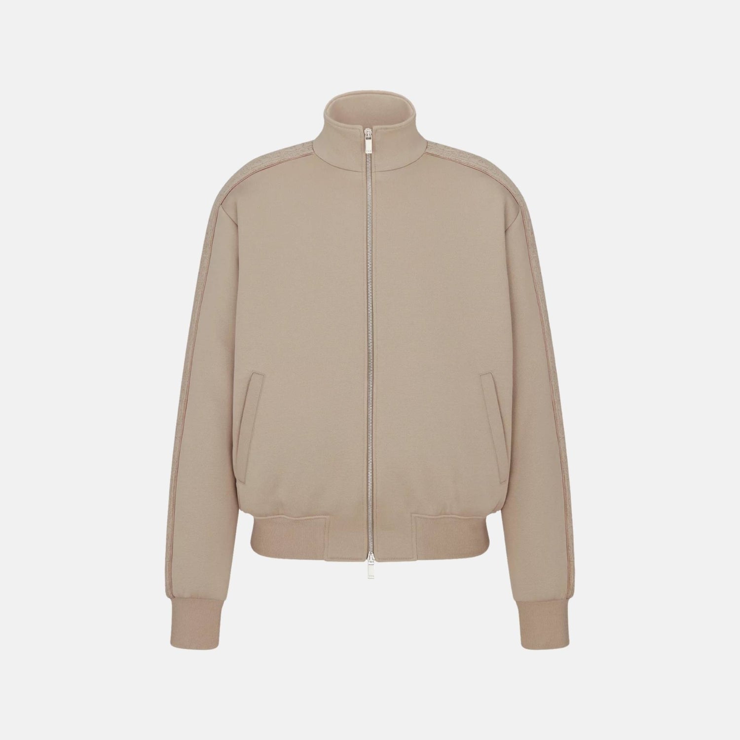 Dior Hooded Track Jacket In Cotton And Cashmere Knit, Beige, Front