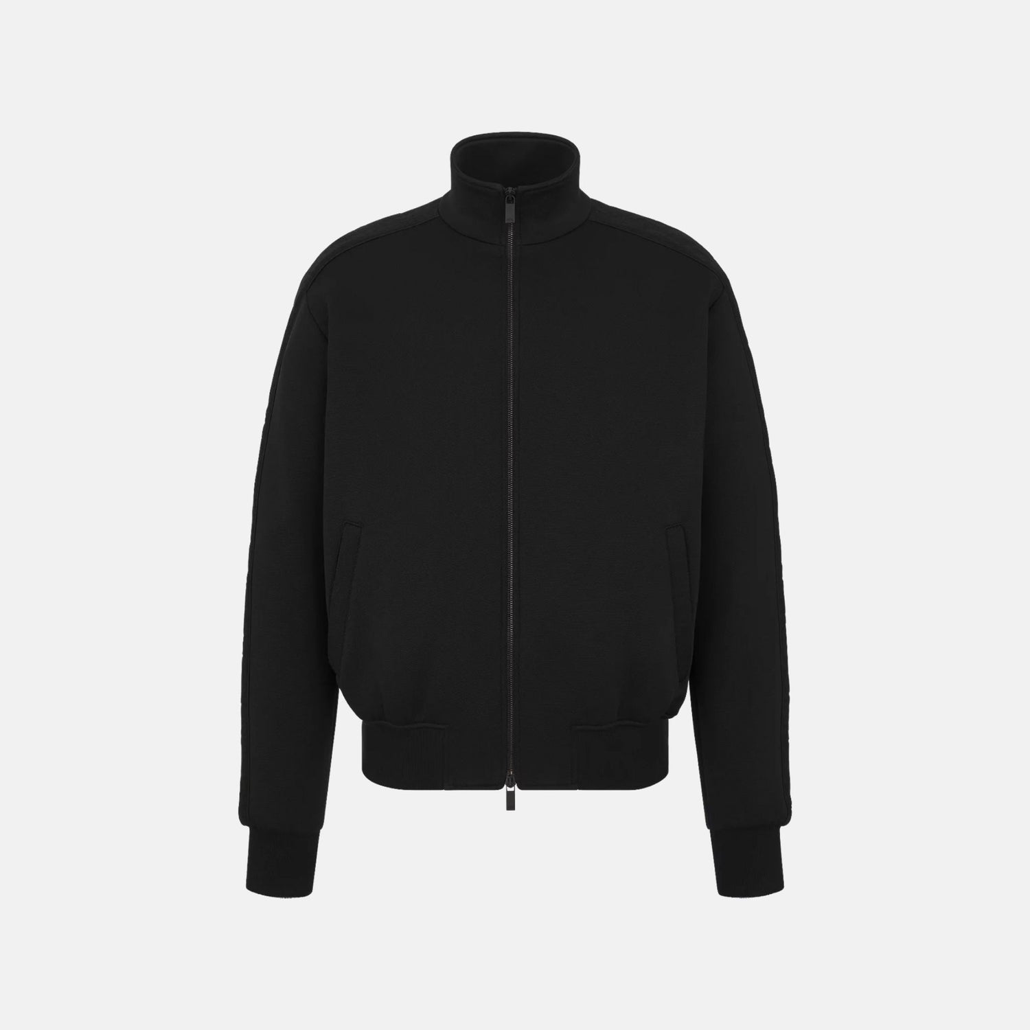 Dior Hooded Track Jacket In Cotton And Cashmere Knit, Black, Front