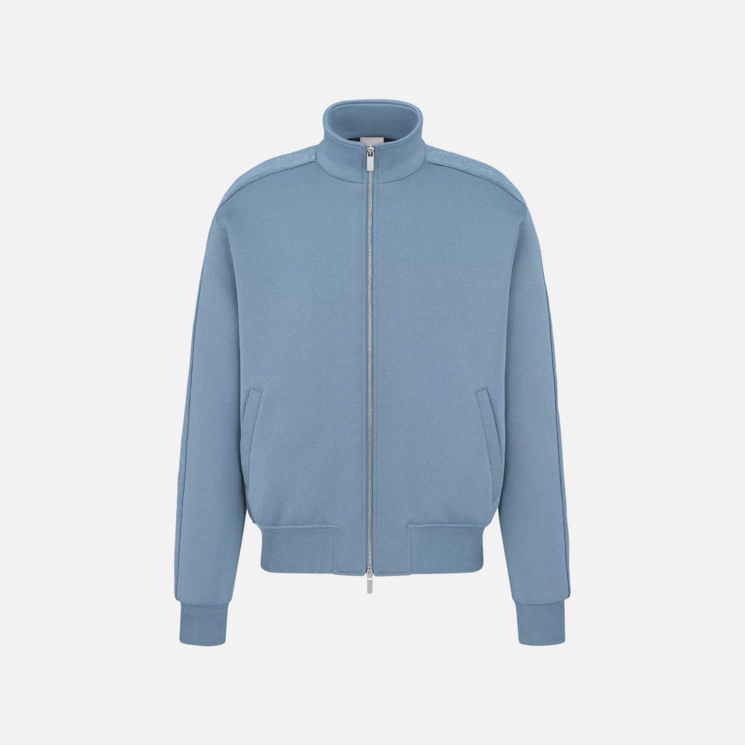 Dior Hooded Track Jacket In Cotton And Cashmere Knit, Sky Blue, Front