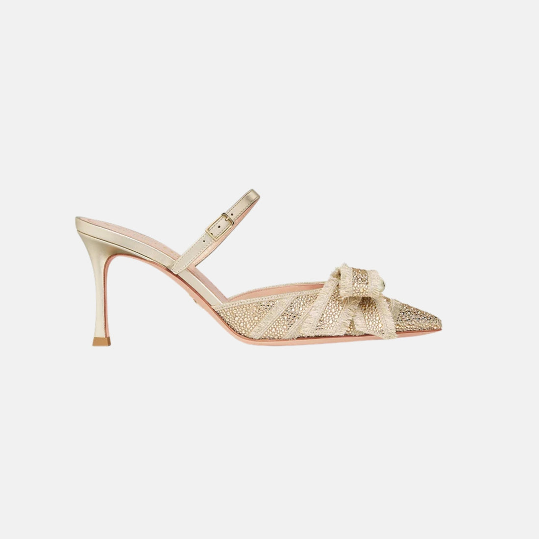 Dior Or Adiorable Heeled Mule In Cotton and Laminated Lambskin, Gold, Side