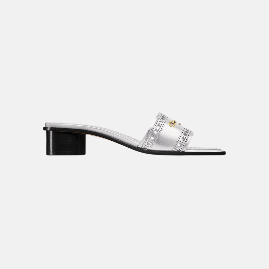 Dior Or D Lane Heeled Slide In Microcannage Laminated Calfskin, Silver, Side
