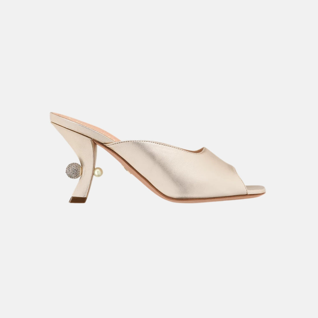 Dior Or Dior Tribales Heeled Slide In Laminated Lambskin, Gold, Side