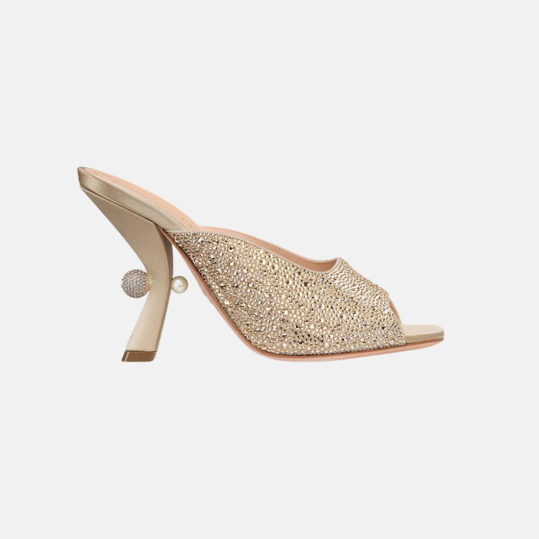 Dior Or Dior Tribales Heeled Slide In Suede Goatskin & Strass, Beige, Side