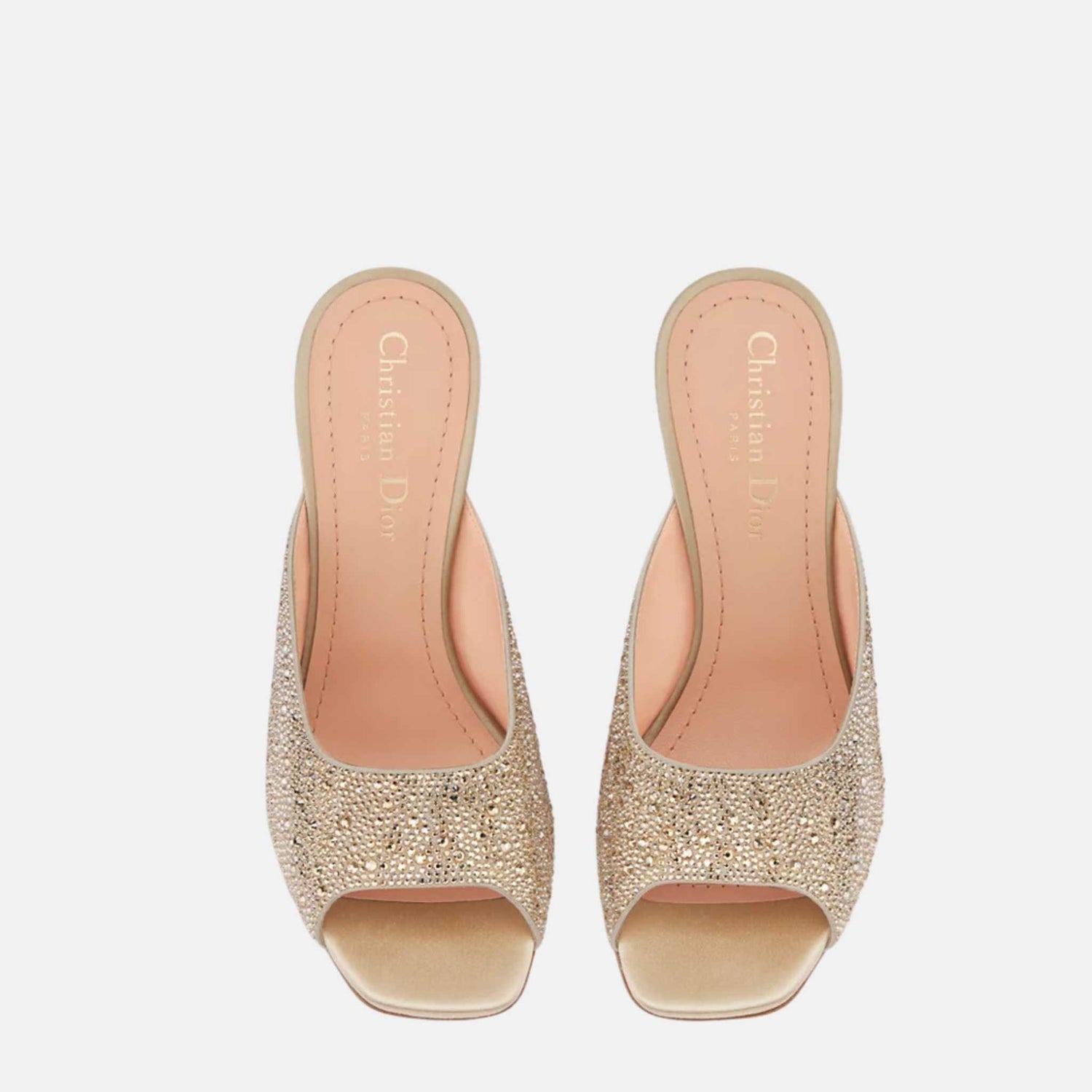 Dior Or Dior Tribales Heeled Slide In Suede Goatskin &amp; Strass, Beige, Top