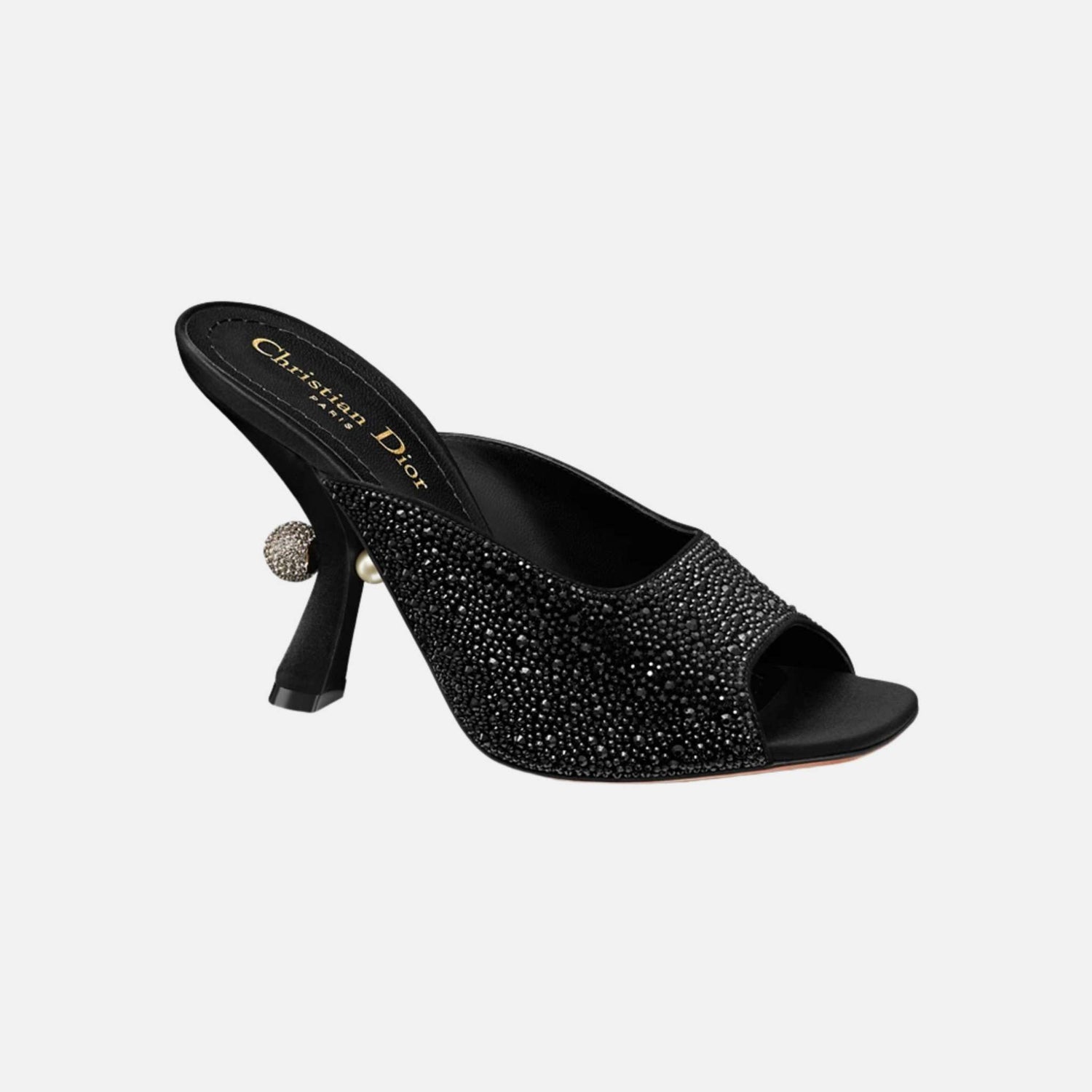 Dior Or Dior Tribales Heeled Slide In Suede Goatskin &amp; Strass, Black, Side
