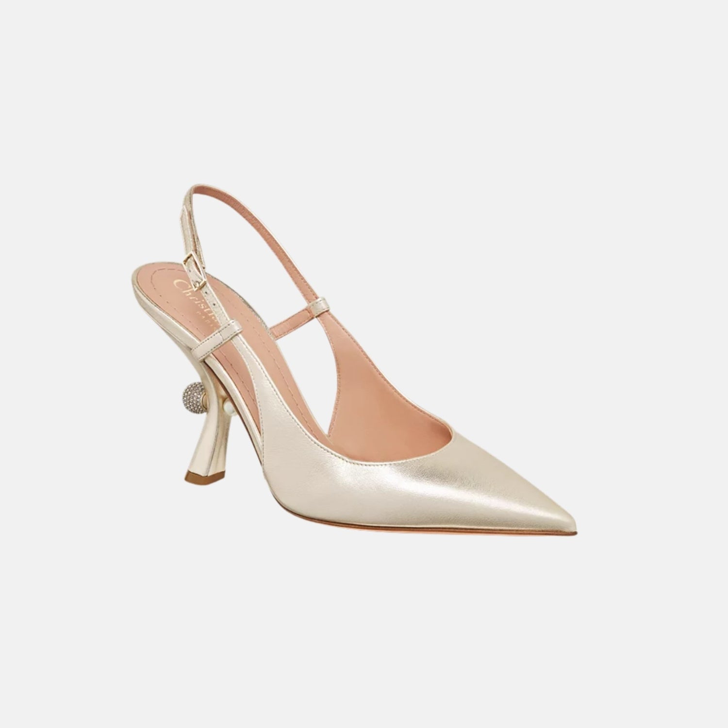 Dior Or Dior Tribales Slingback Pump In Laminated Lambskin, Gold, Front