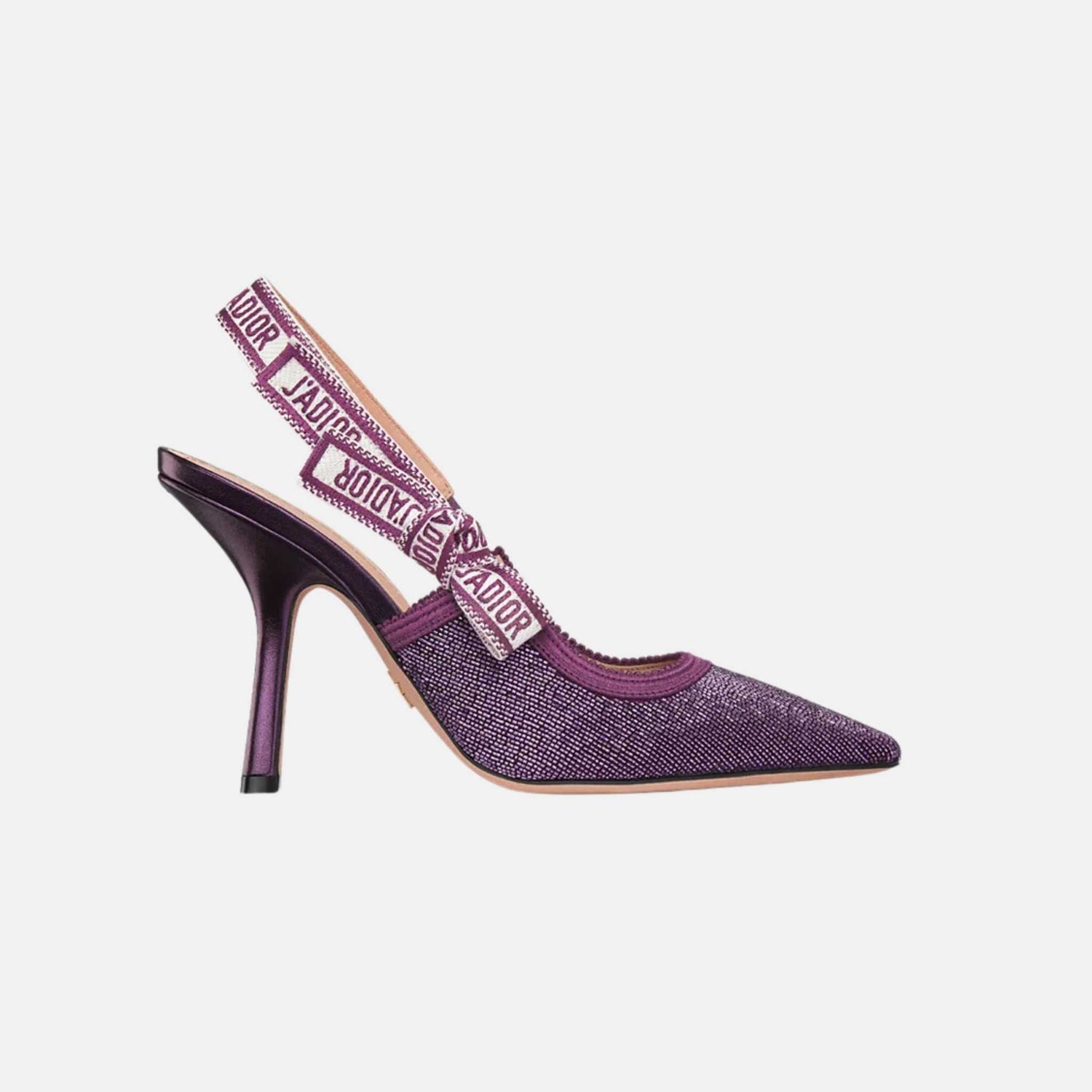 Dior Or JAdior Slingback Pump In Embroidered Cotton &amp; Beads, Purple, Side