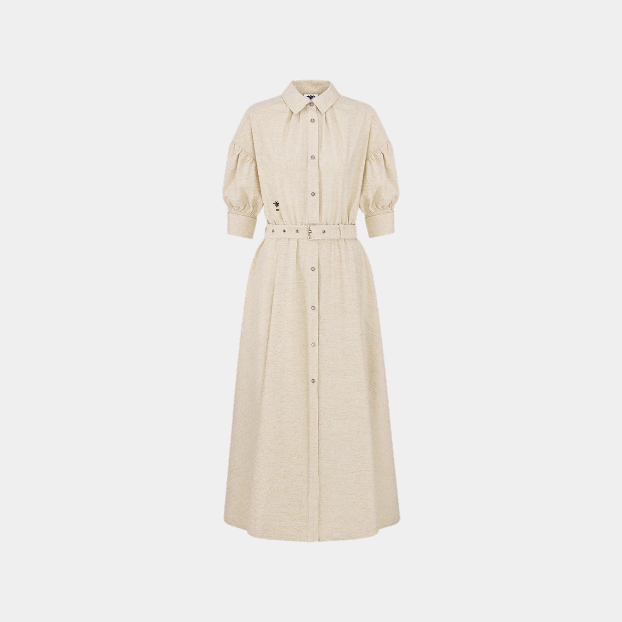 Dior Or Mid-Length Flared Dress Gold-Tone Cotton Denim, Front
