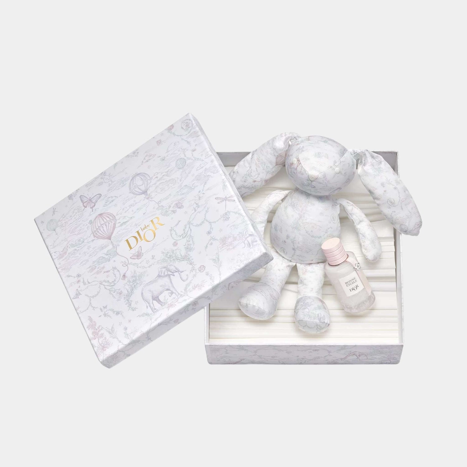 Rabbit Soft Toy Ivory Toile de Jouy Pastel Cotton Poplin