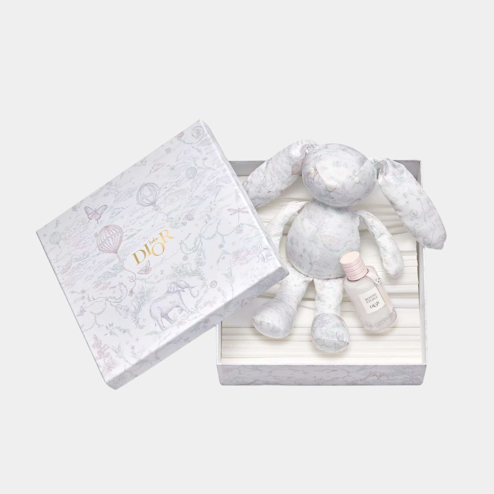 Rabbit Soft Toy Ivory Toile de Jouy Pastel Cotton Poplin