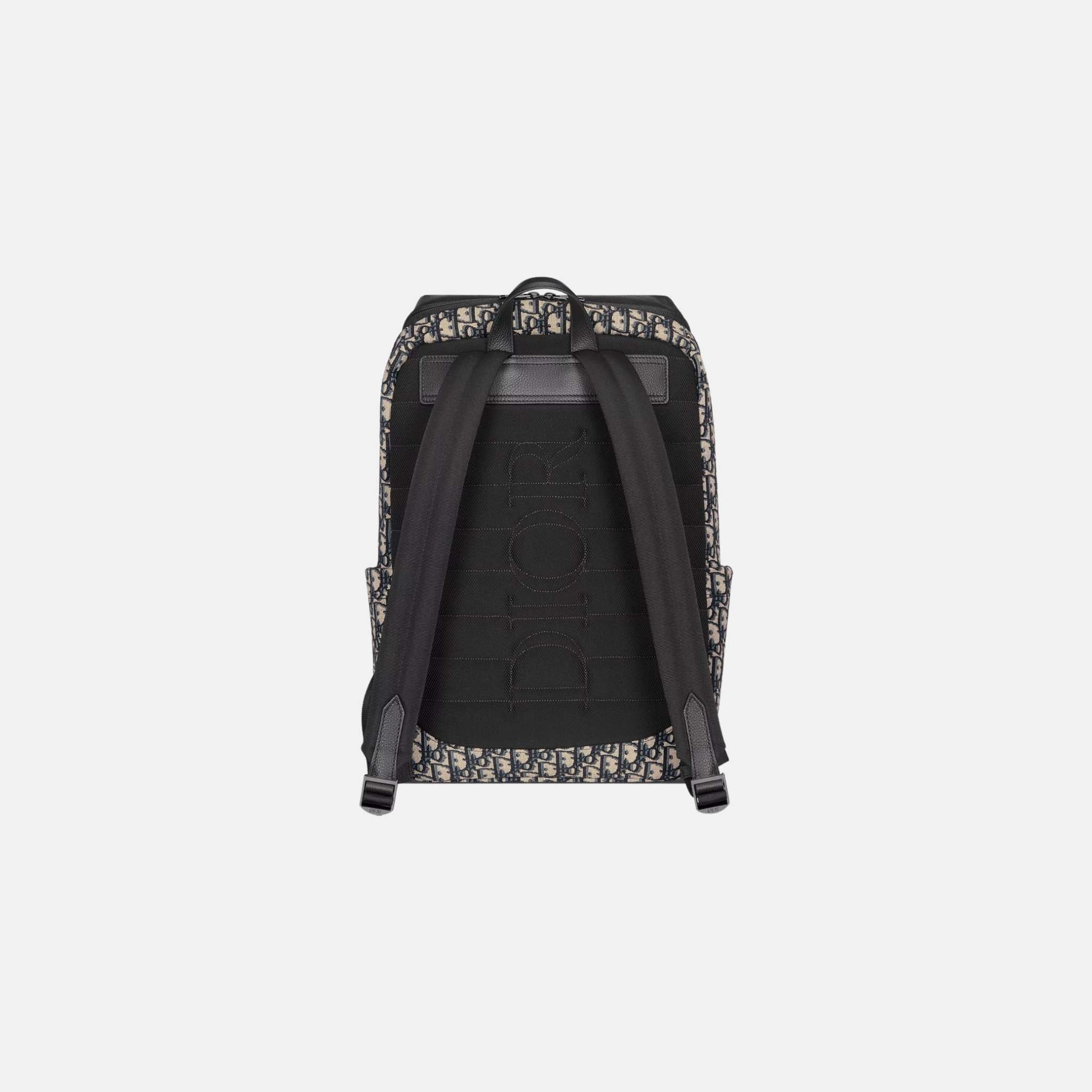 Dior Rider Soft Zipped Backpack In Oblique Jacquard And Grained Calfskin, Beige, Back