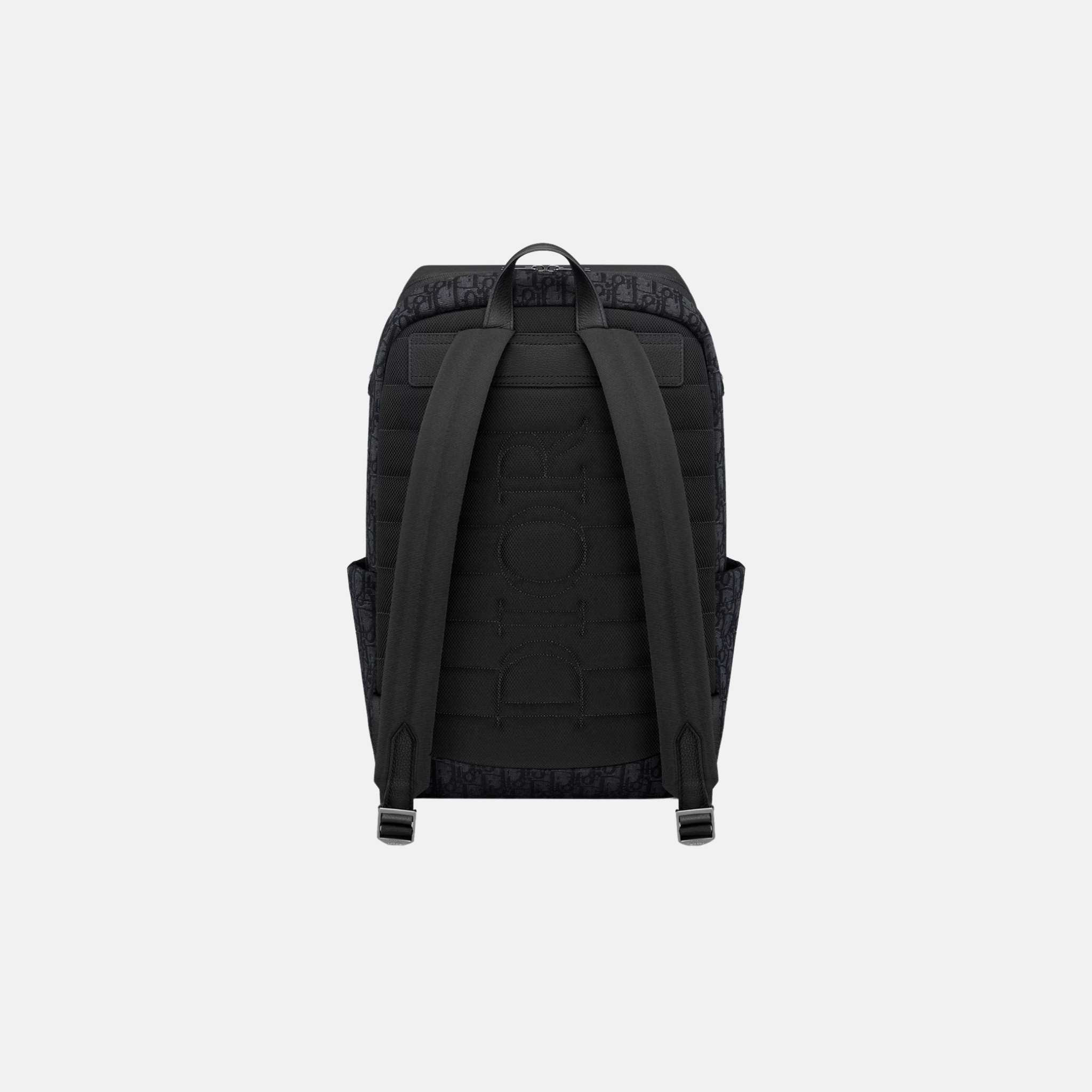 Dior Rider Soft Zipped Backpack In Oblique Jacquard And Grained Calfskin, Black, Back