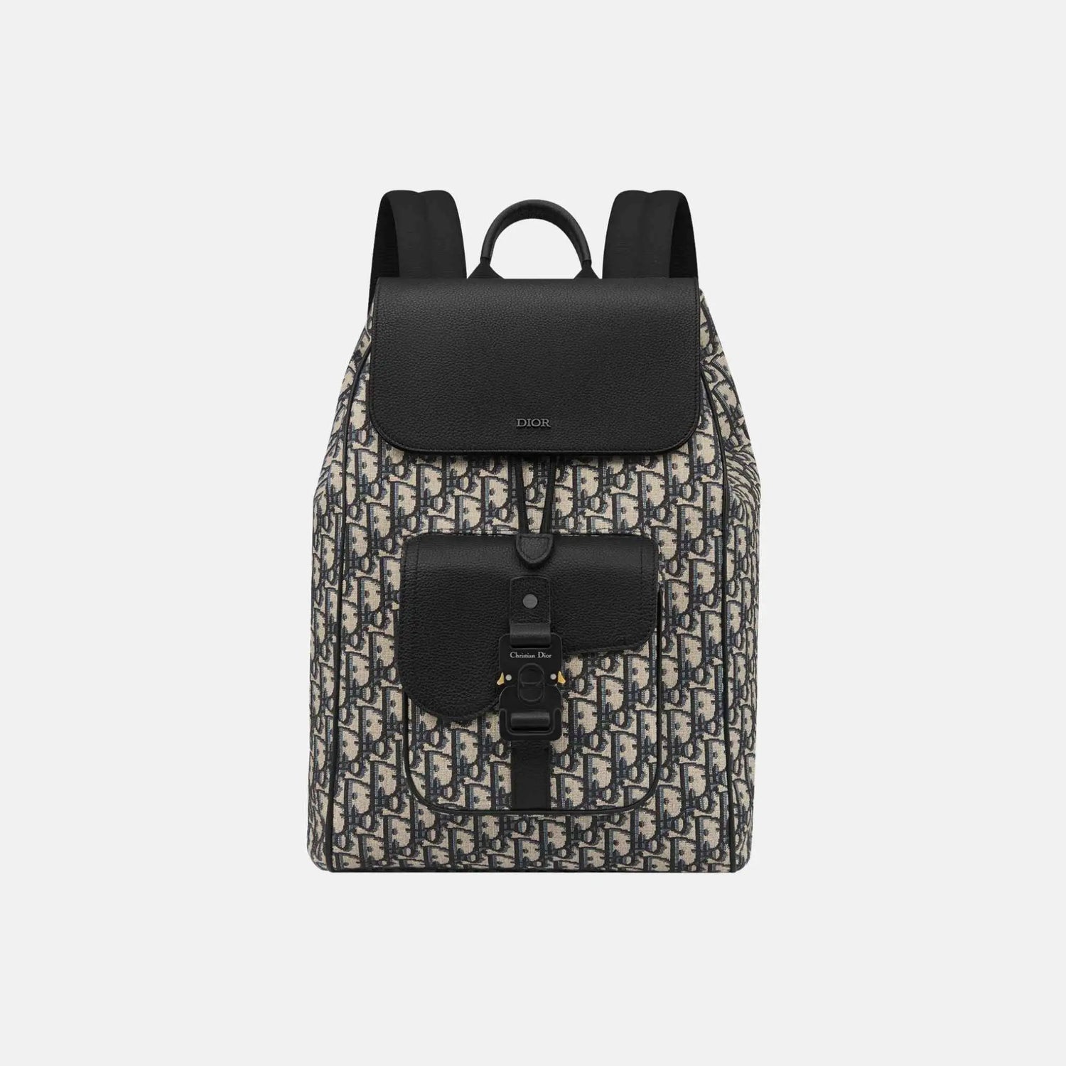 Dior Saddle Flap Backpack in Oblique and Grained Calfskin, Beige, Front