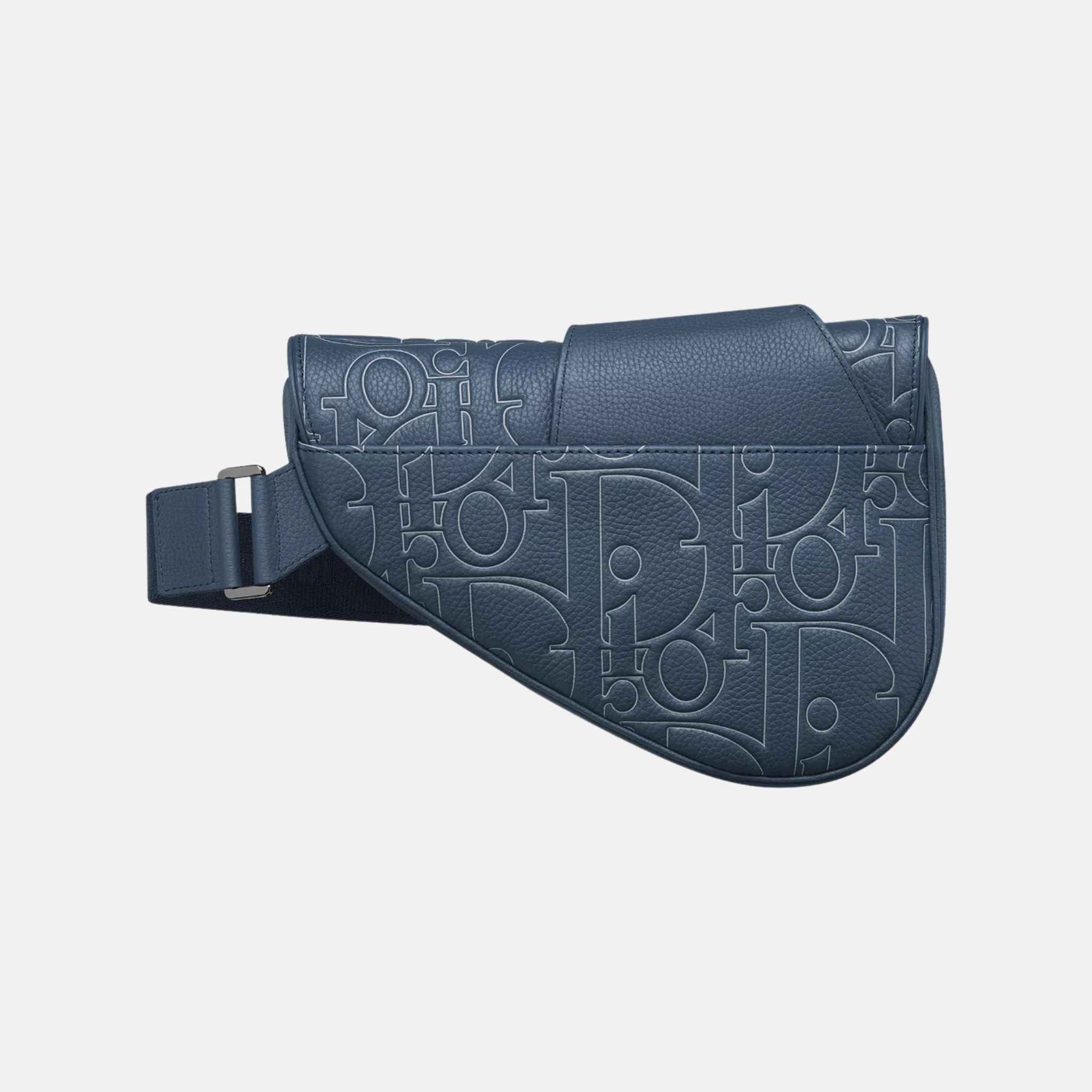 Dior Saddle Bag In Gravity Outline Leather And Grained Calfskin, Navy Blue, Back