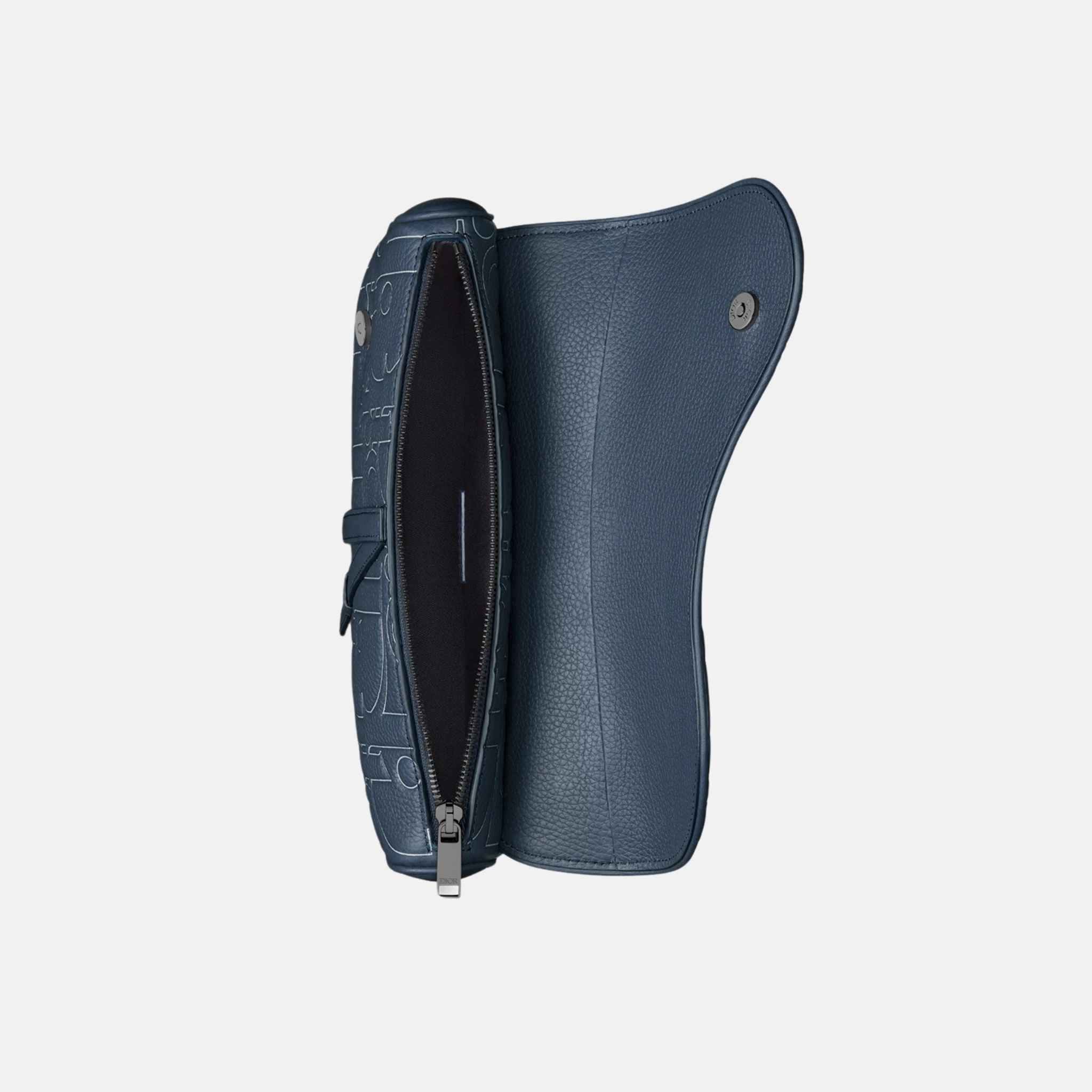 Dior Saddle Bag In Gravity Outline Leather And Grained Calfskin, Navy Blue, Inside