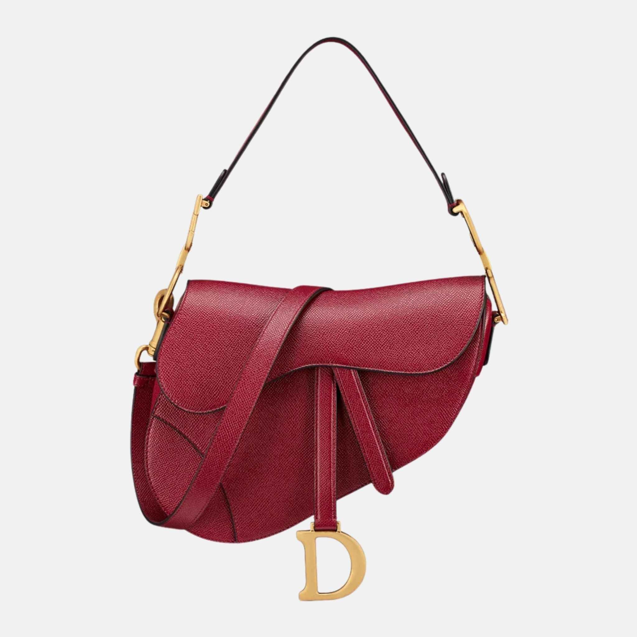 Dior Saddle Bag With Strap, Red, Front