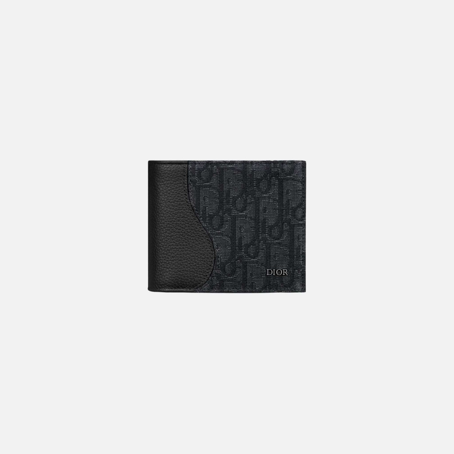 Dior Saddle Bifold Wallet In Grained Calfskin Marquetry Jacquard, Black, Front
