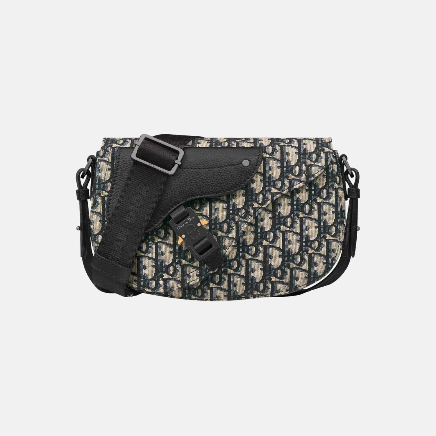 Dior Saddle Messenger Bag In Oblique Jacquard And Grained Calfskin, Beige, Front