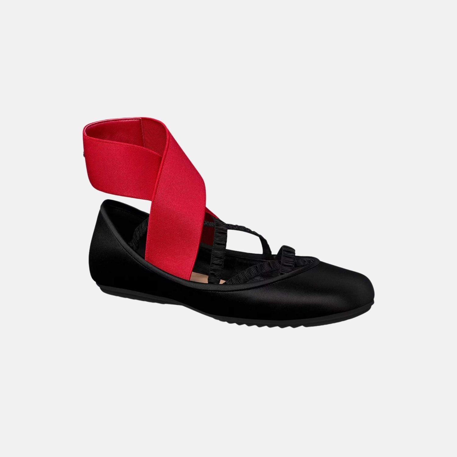 Dior Shade Ballet Flat In Satin With Elastic Straps, Red, Front
