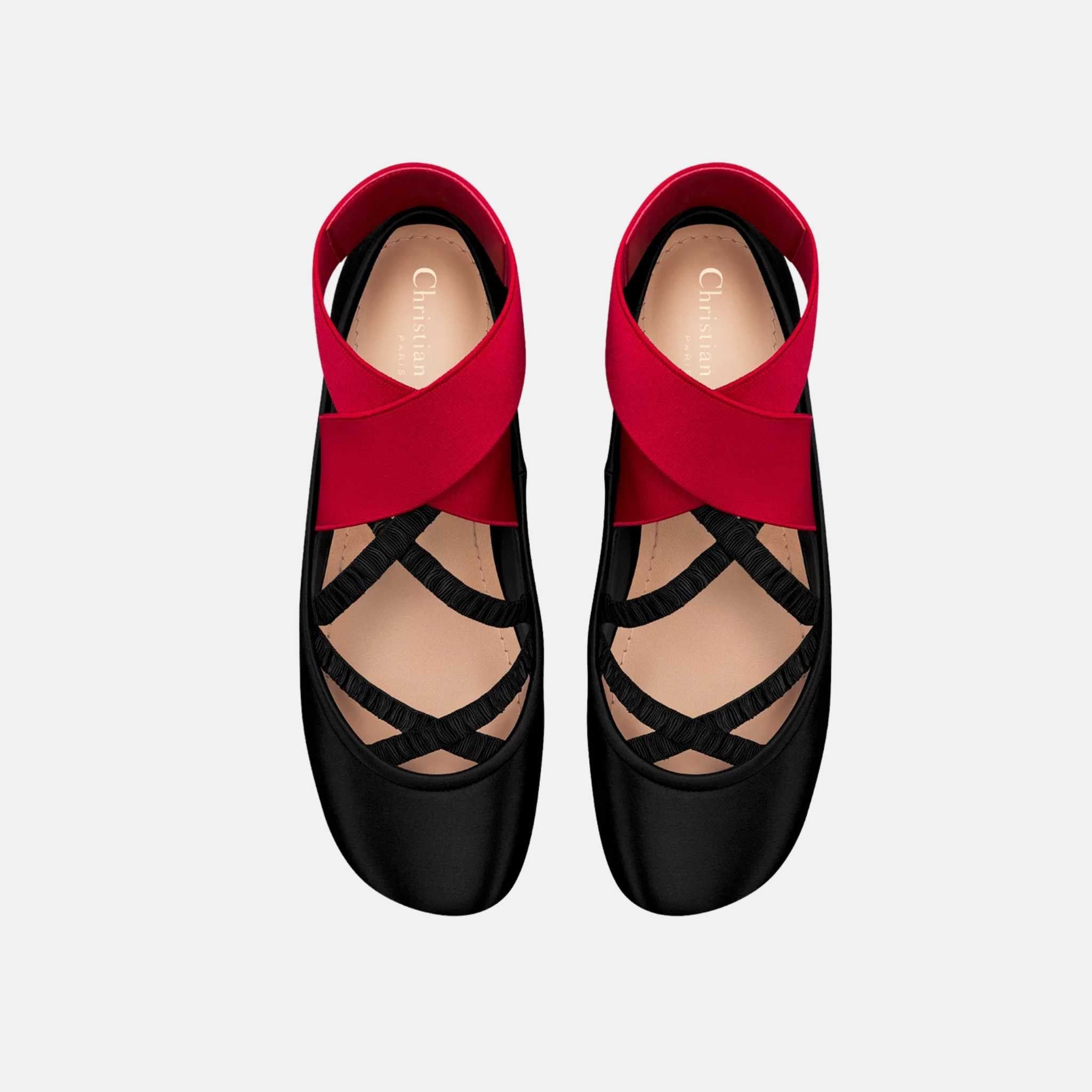 Dior Shade Ballet Flat In Satin With Elastic Straps, Red, Inside