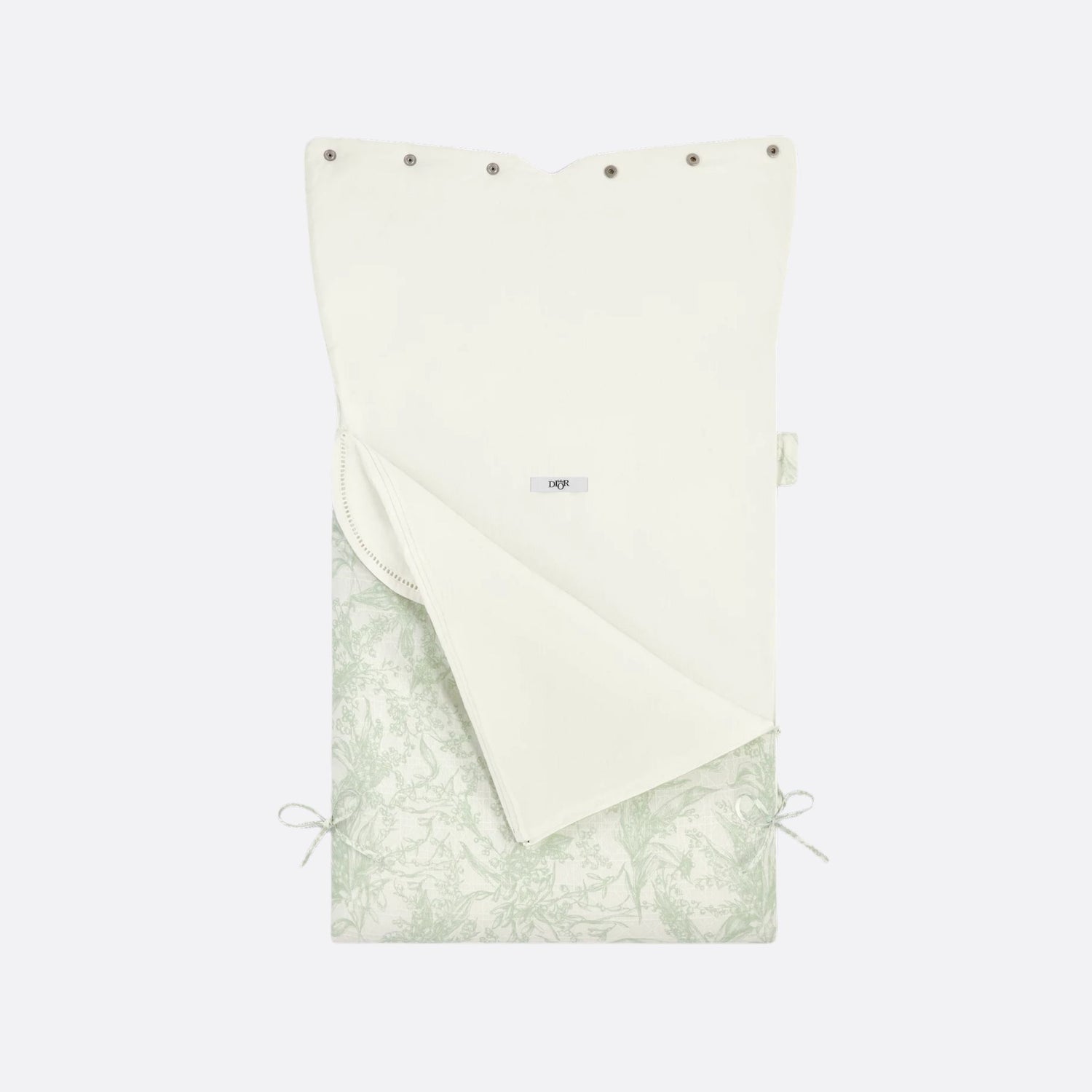 Dior Sleeping Bag Ivory Cotton Voile with Cannage Jacquard and Lily of the Valley Print, Green, Inside