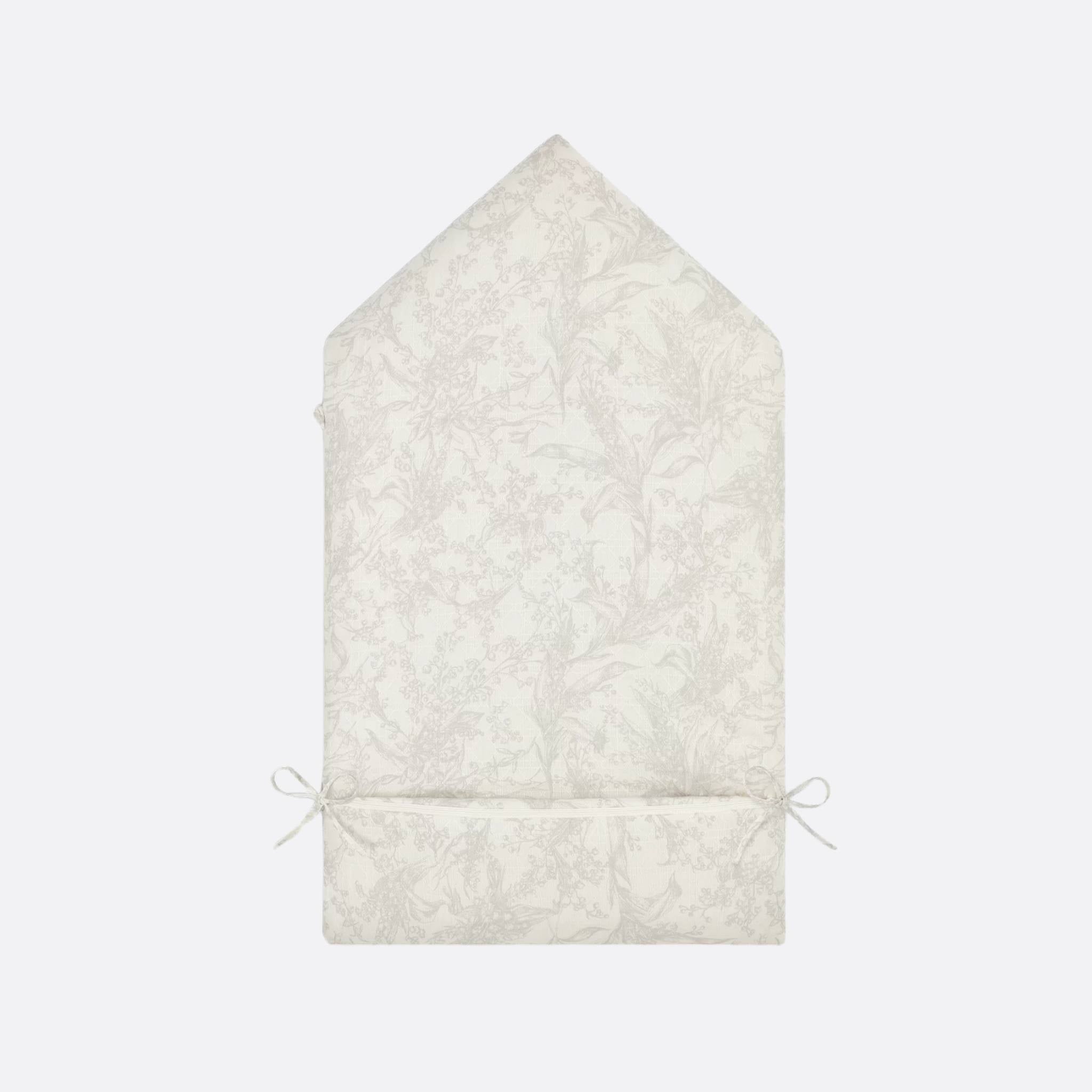 Dior Sleeping Bag Ivory Cotton Voile with Cannage Jacquard and Lily of the Valley Print, Light Gray, Back