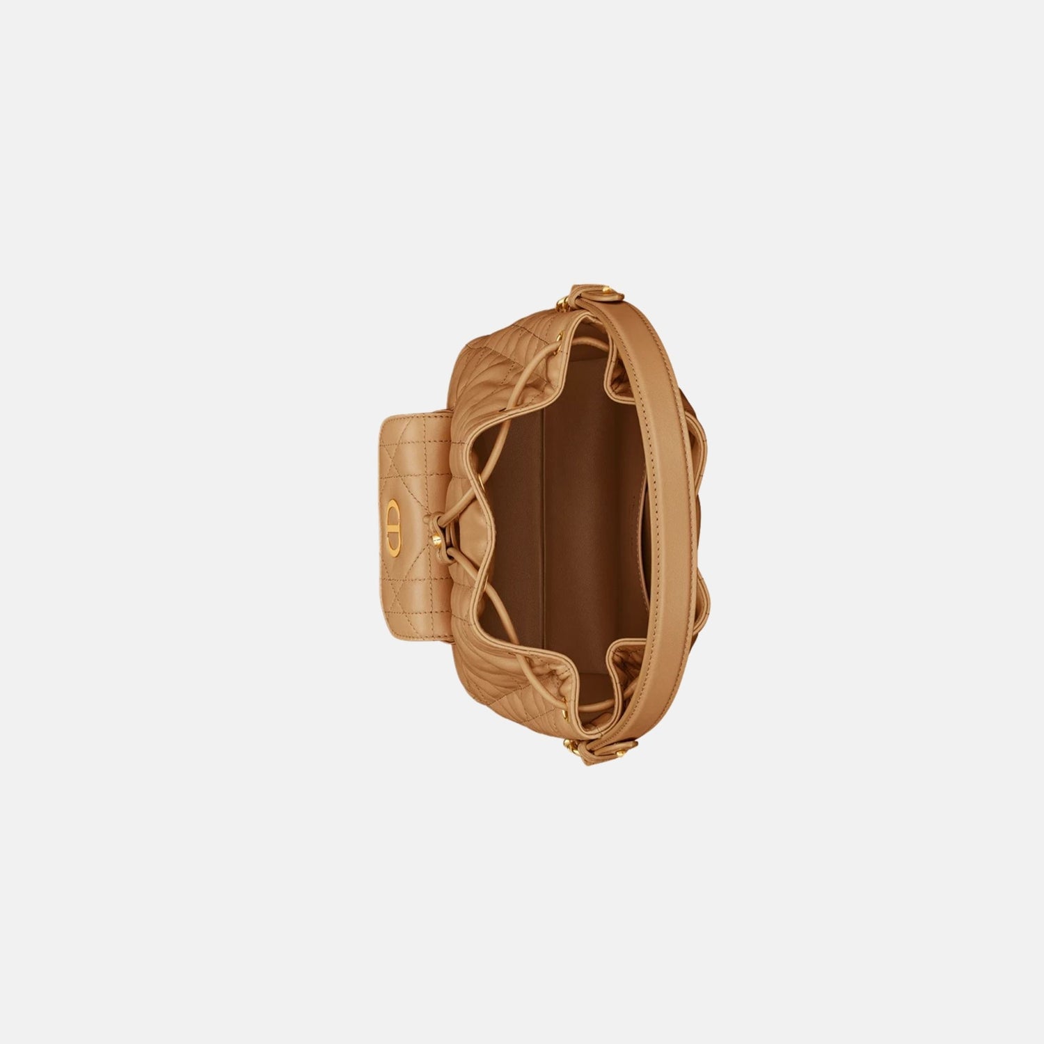 Dior Small Caro Bucket Bag In Macrocannage Lambskin, Light Gold, Inside