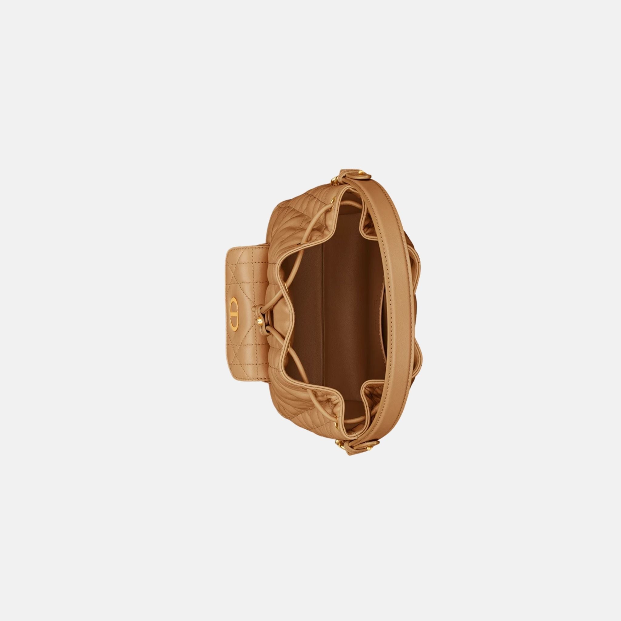 Dior Small Caro Bucket Bag In Macrocannage Lambskin, Light Gold, Inside