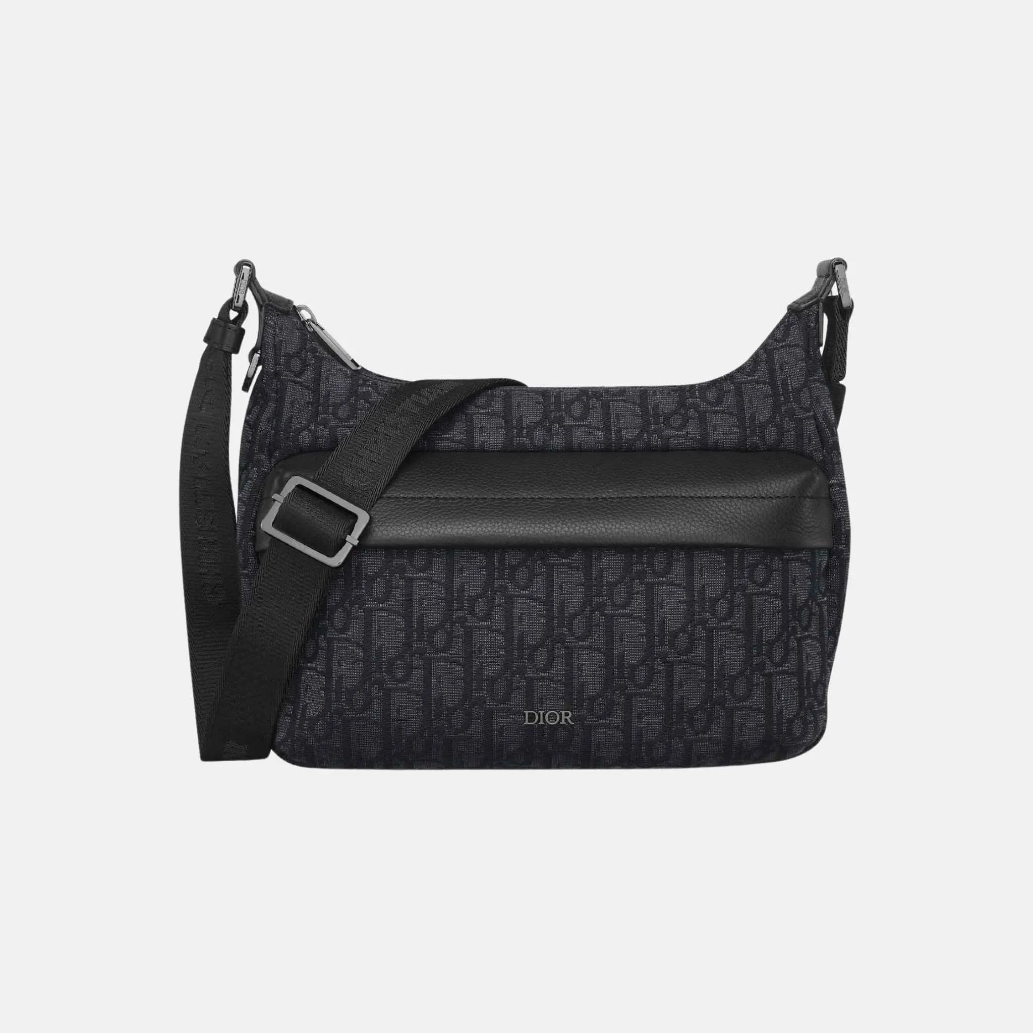 Dior Small Rider Soft Hobo Bag In Oblique Jacquard, Black, Front