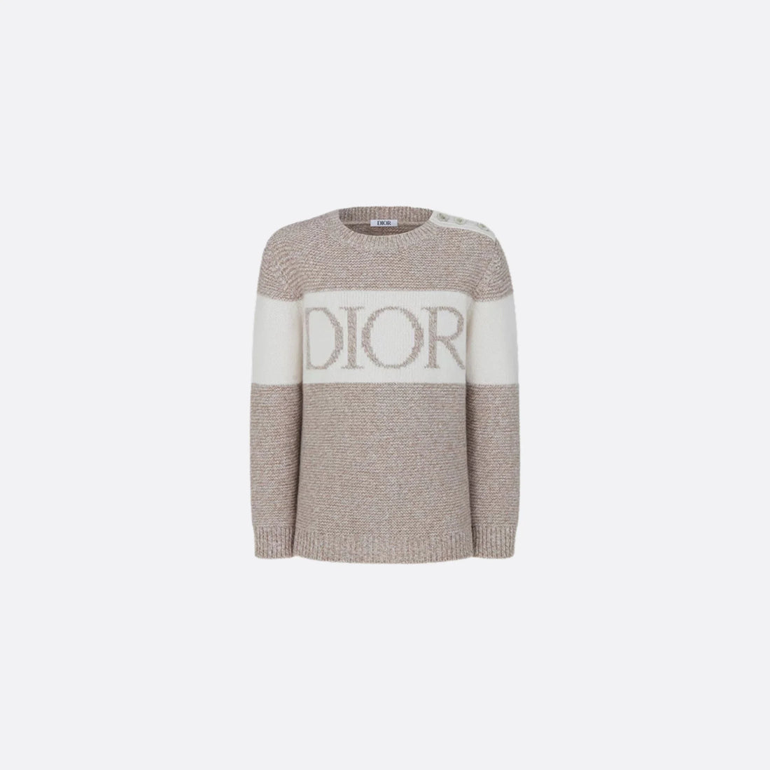 Dior Sweater in Heathered Beige &amp; Ivory Wool Cashmere Knit, Front