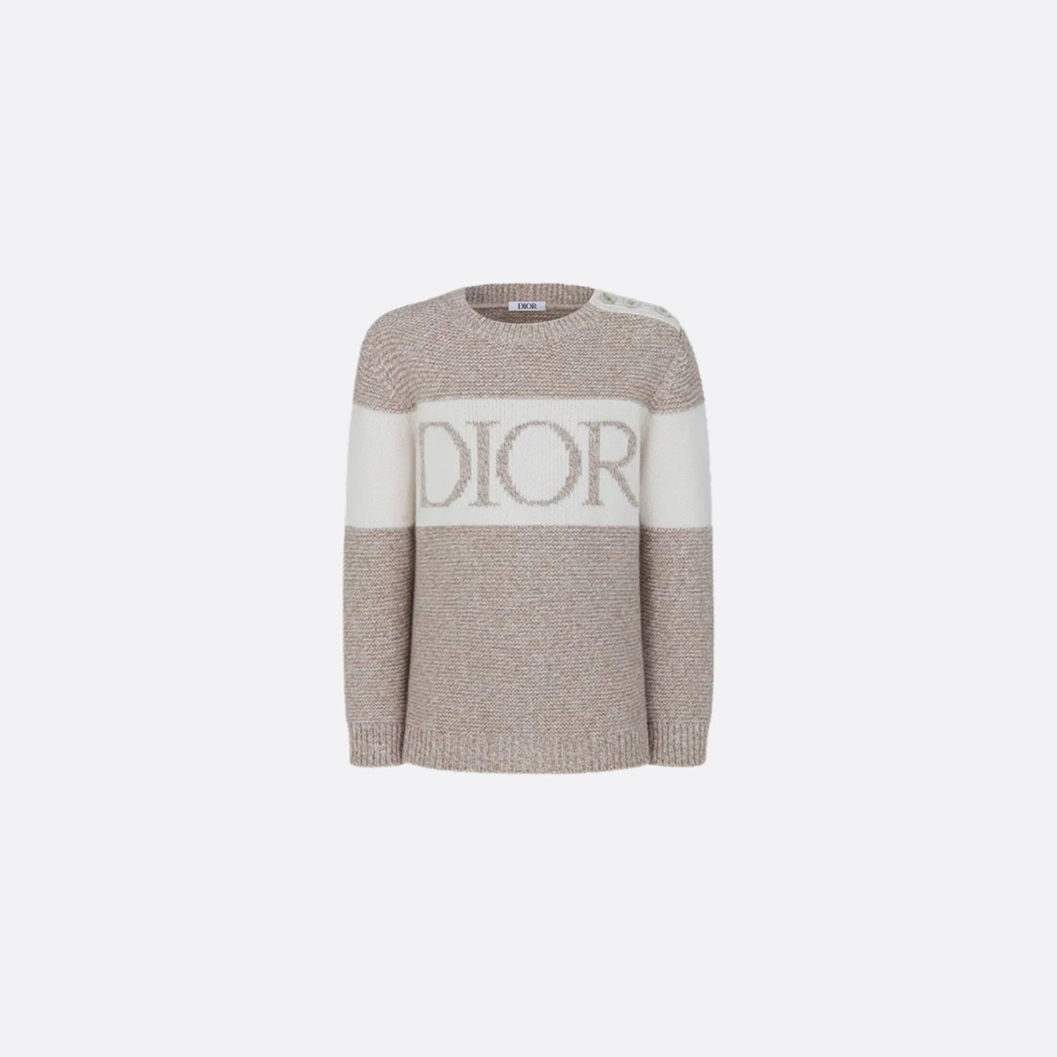 Dior Sweater in Heathered Beige &amp; Ivory Wool Cashmere Knit, Front