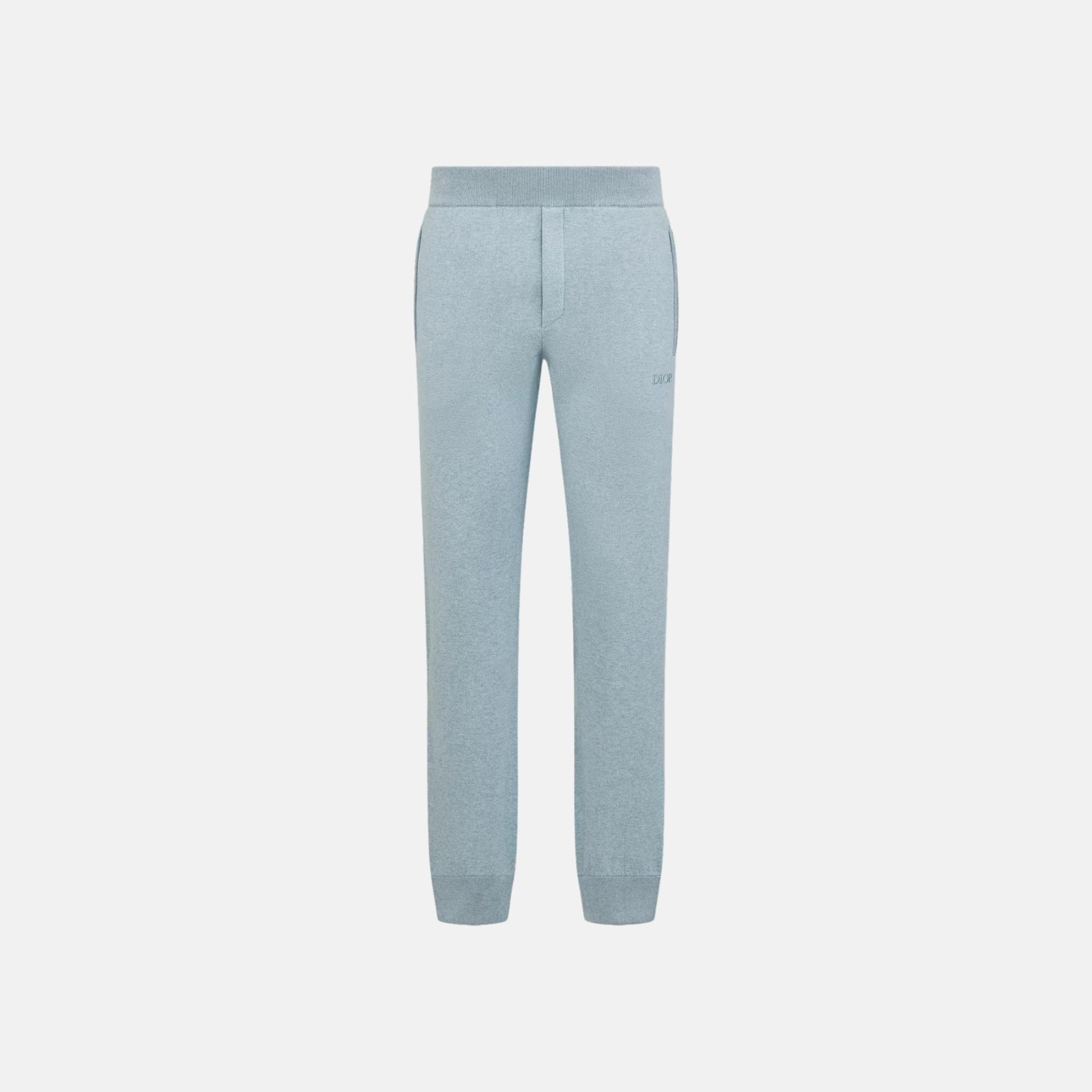 Dior Track Pants In Cotton And Cashmere Knit, Blue, Front