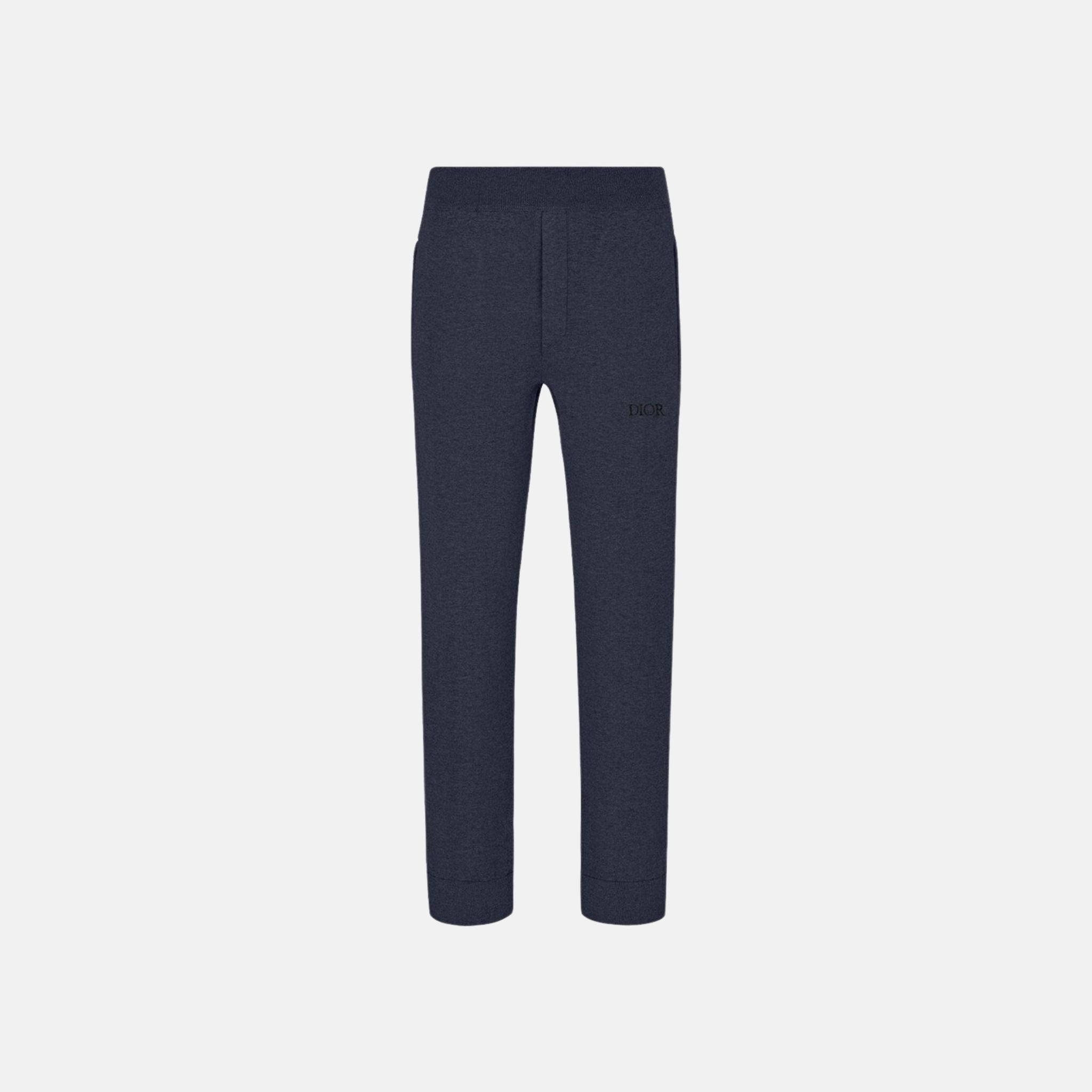 Dior Track Pants In Cotton And Cashmere Knit, Navy Blue, Front