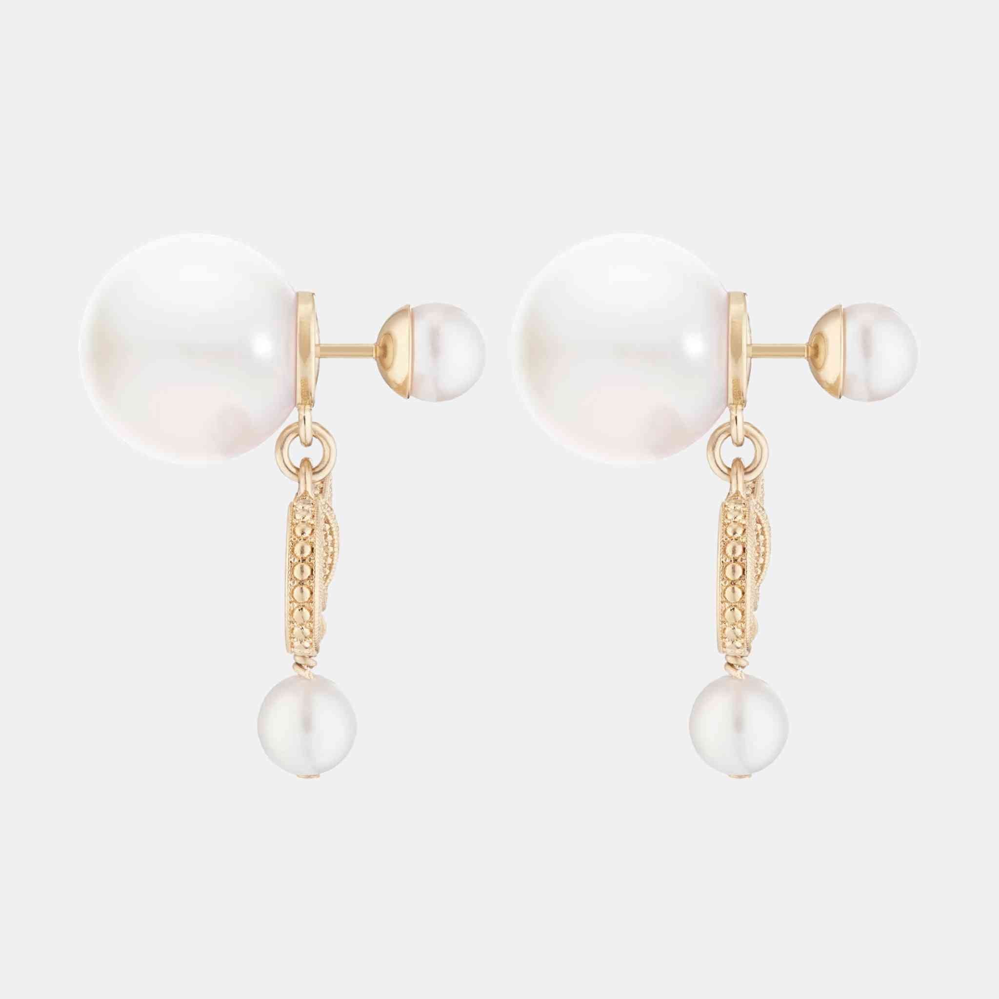 Dior Tribales Earrings Champagne Metal White Resin Pearls Crystals, Side