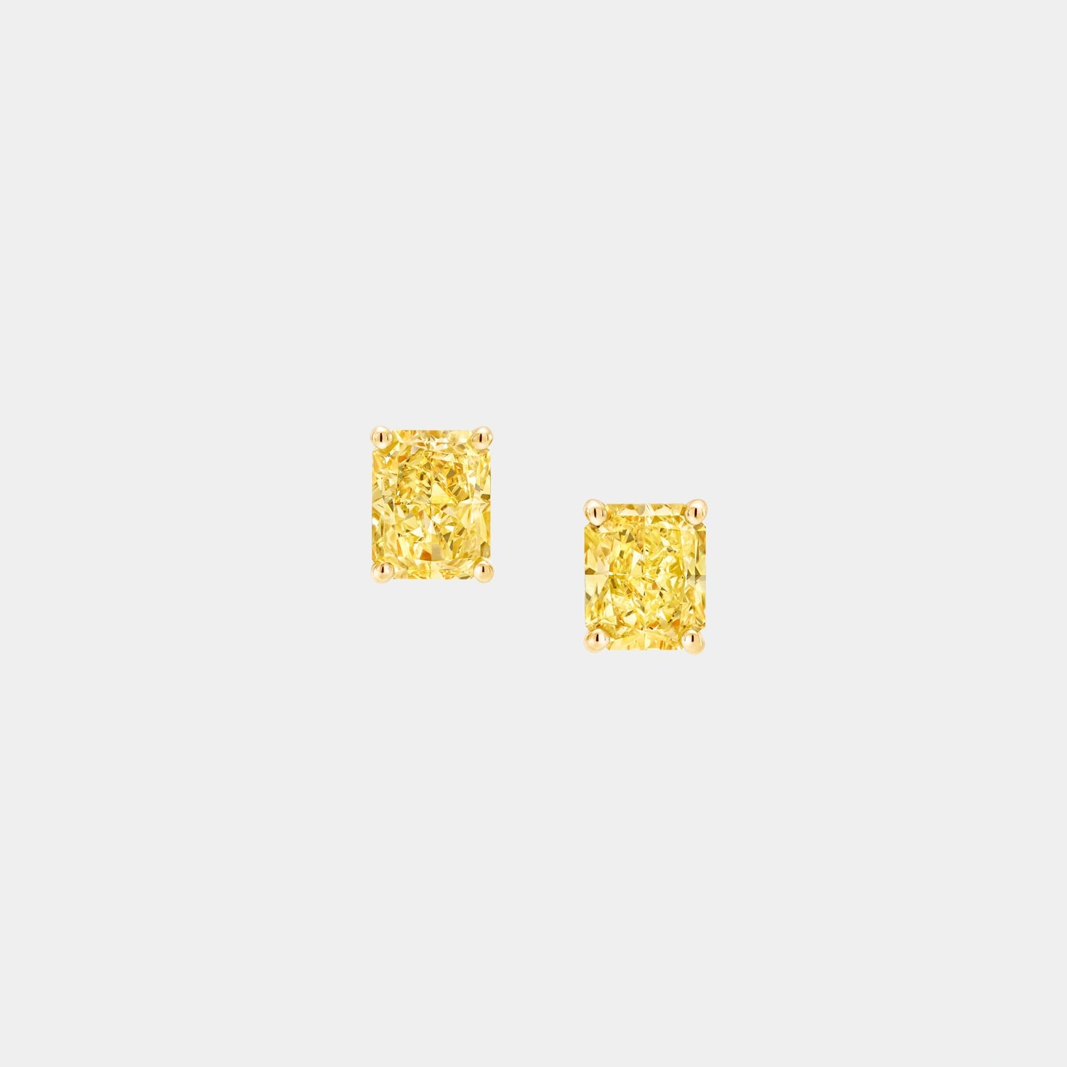 Fancy Intense Yellow Radiant Cut Diamond Stud Earrings, Front