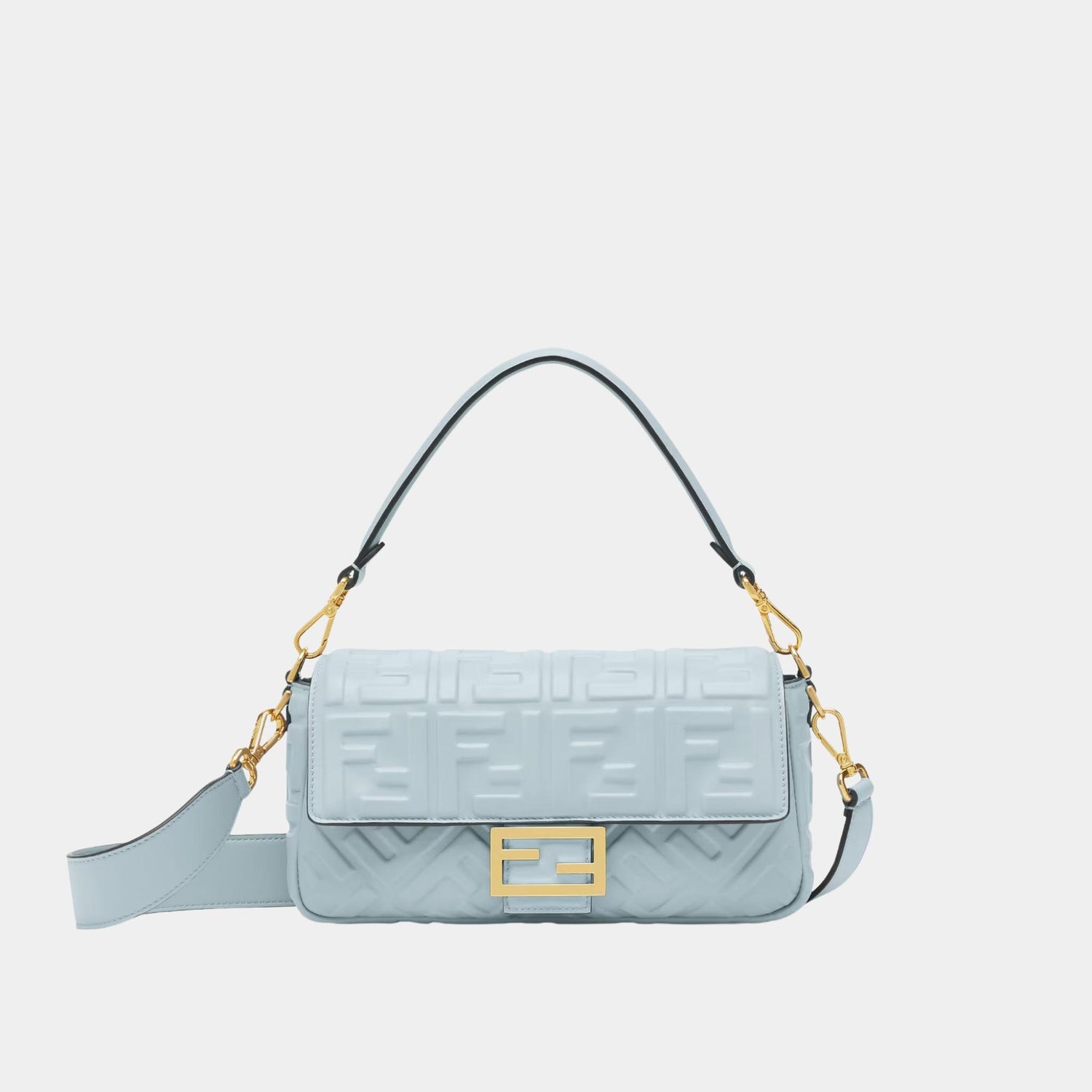 Fendi Baguette Bag In Leather, Light Blue, Front