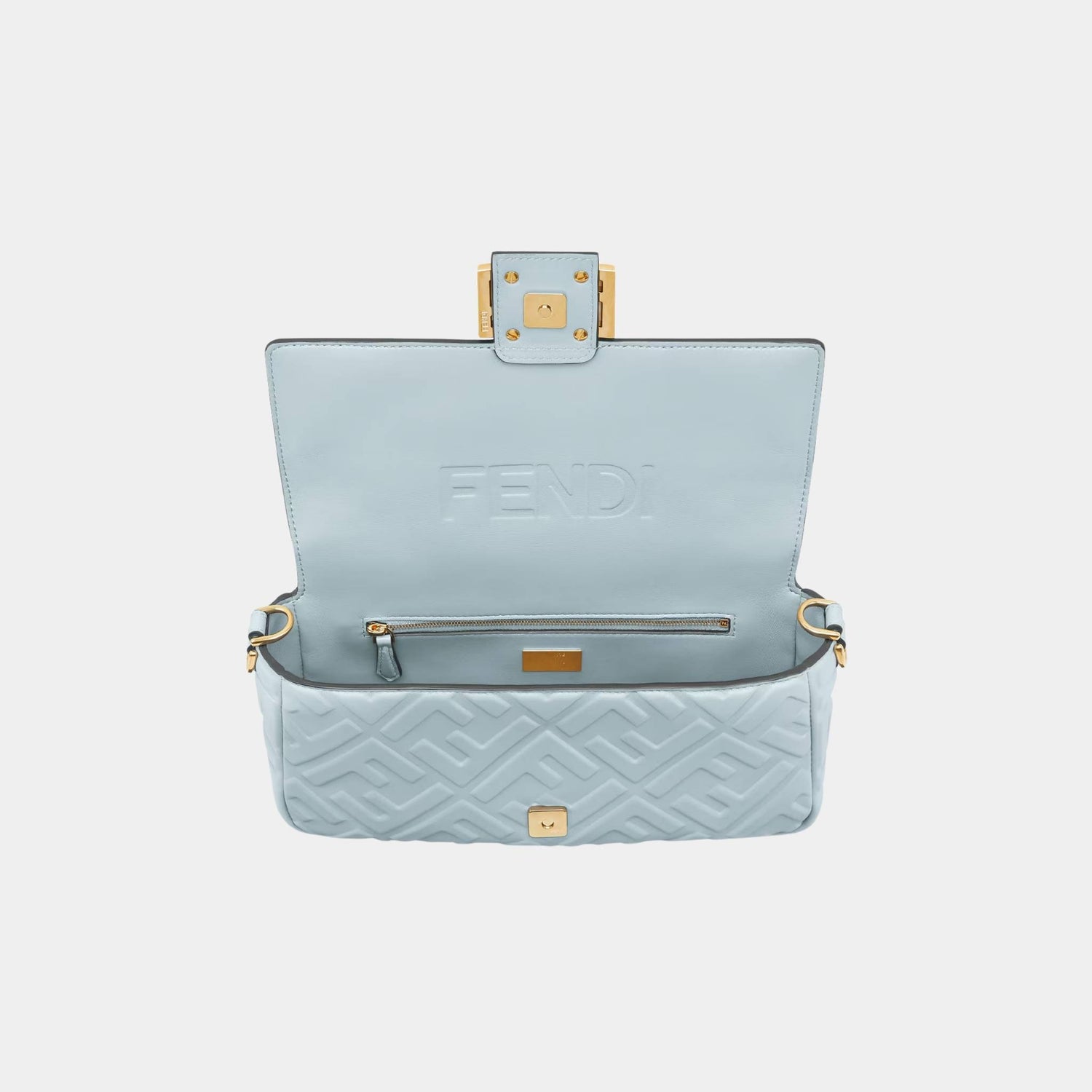 Fendi Baguette Bag In Leather, Light Blue, Top