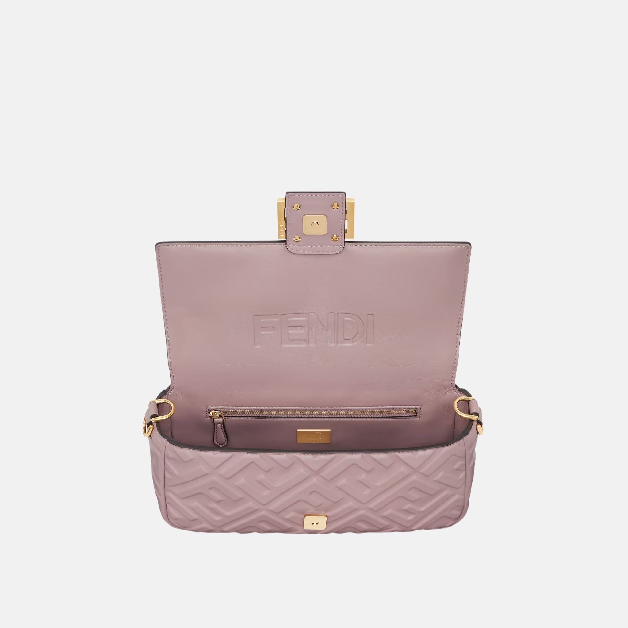 Fendi Baguette Bag In Leather, Pink, Inside