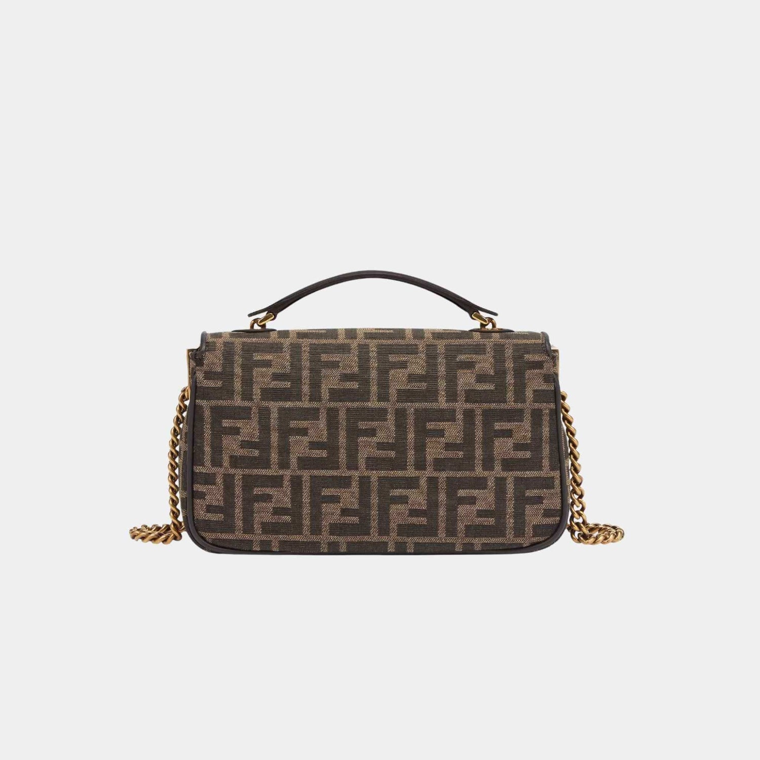 Fendi Baguette Chain Midi Brown FF Jacquard Fabric Bag, Back