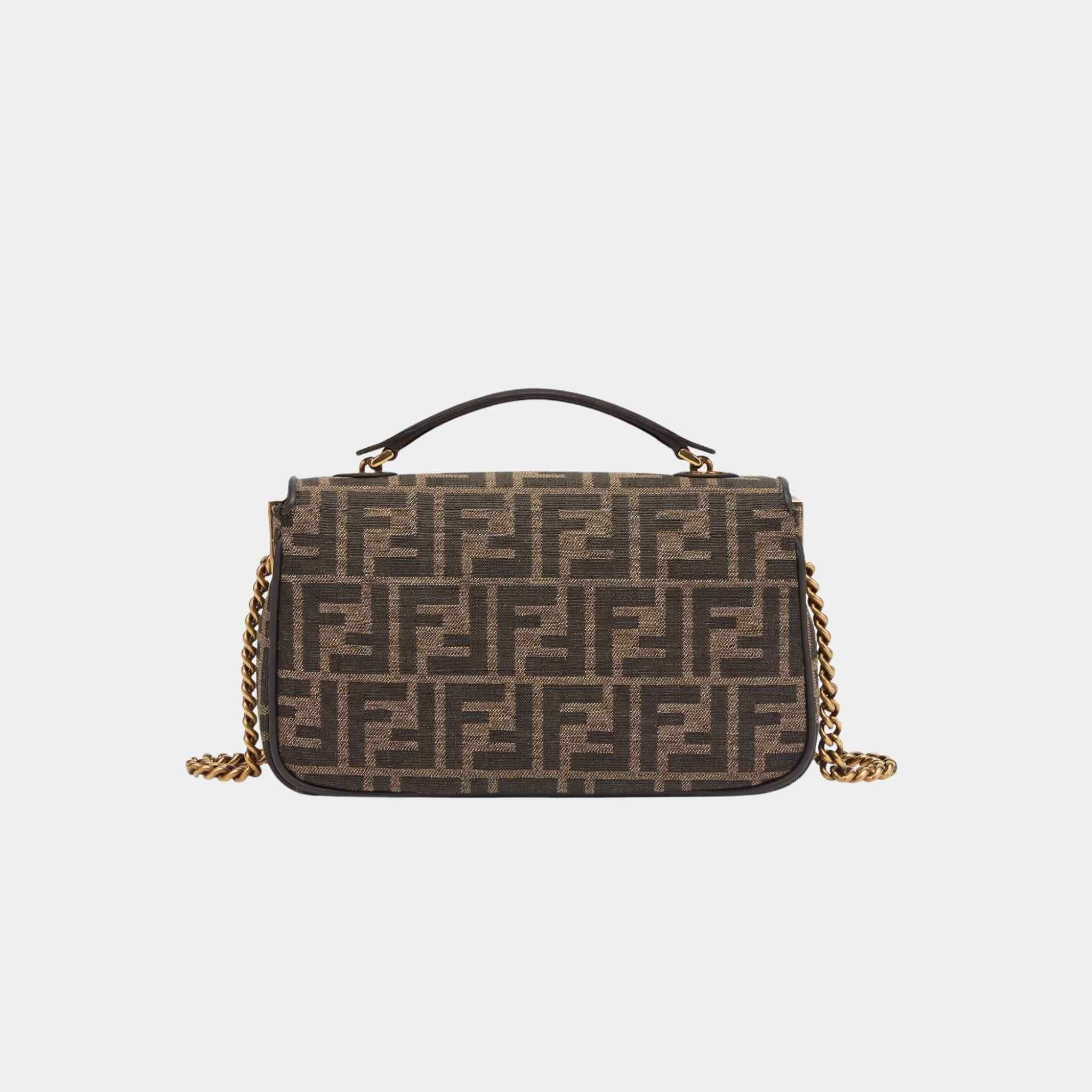 Fendi Baguette Chain Midi Brown FF Jacquard Fabric Bag, Back