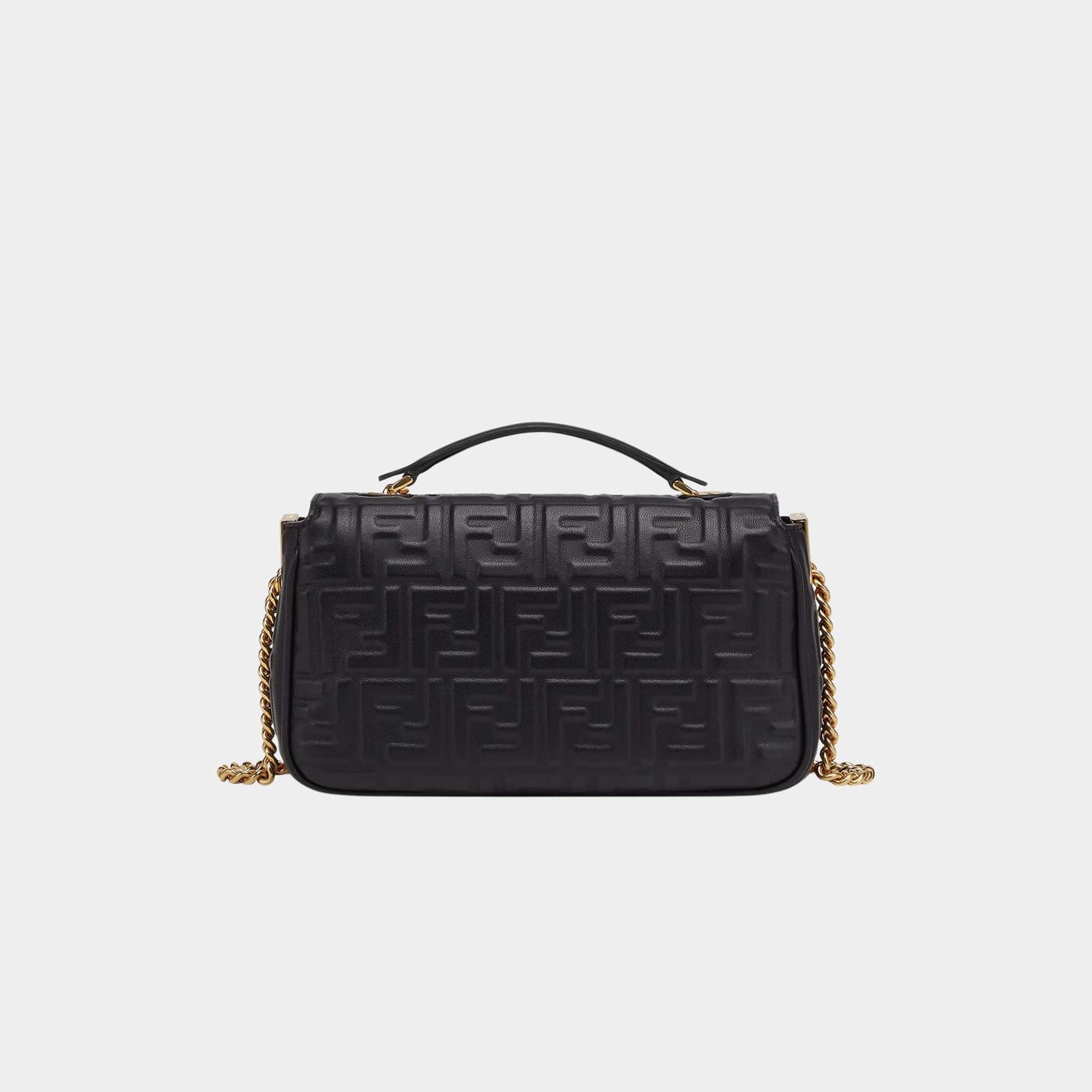 Fendi Baguette Chain Midi Nappa Bag With FF Pattern, Black, Back